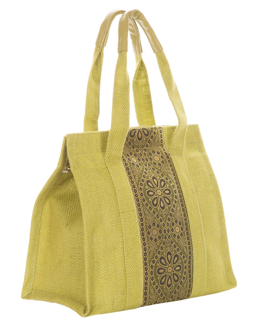 Jute Cottage Jute Bags For Lunch For Women And Men | Jute Casual Grocery Bag | Jute Carry Bag | Jute Tiffin Bags | Jute Bags With Zip | Jute Bag With Vertical Brocade Fabric - Olive Green (B00UX0WMCQ) Amazon Price History, Amazon Price Tracker
