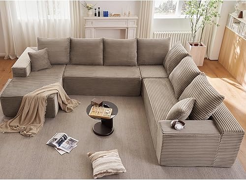 Miniatura 43 de Sofá Nube en Forma de U de 135", Sofá Seccional Modular Moderno Cómodo en Forma de L con Otomana, Asiento Profundo, Chaise Longue Reclinable Negro