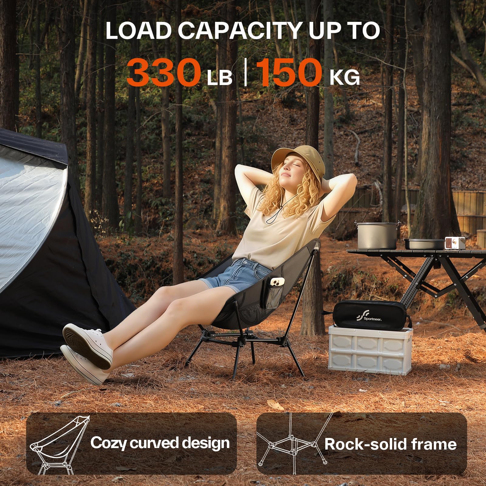 Sportneer Campingstuhl Faltbar Camping Stuhl Tragbarer Campingstühle 150Kg Faltstuhl Ultraleichter Packmaß Kleiner Klappstuhl mit Tragetasche für Picknick, Outdoor, Wandern