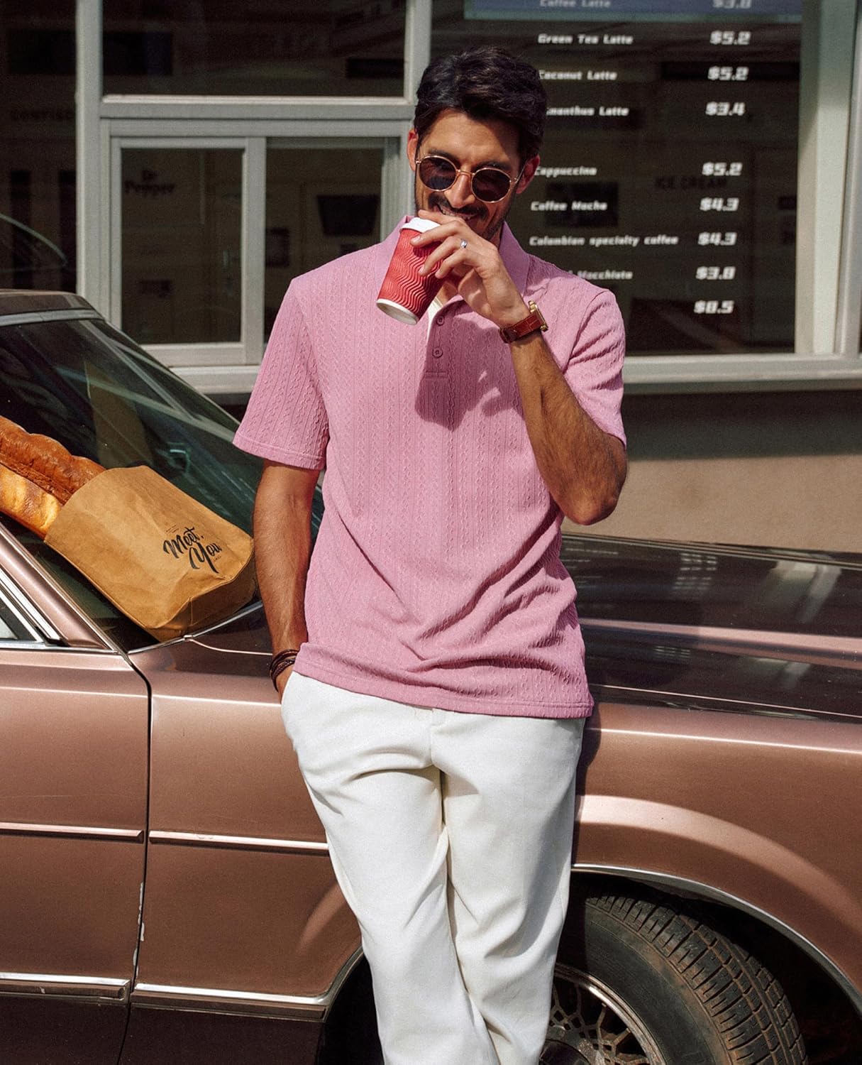 PJ PAUL JONES Men's Textured Short Sleeve Polo Shirt - Image 3