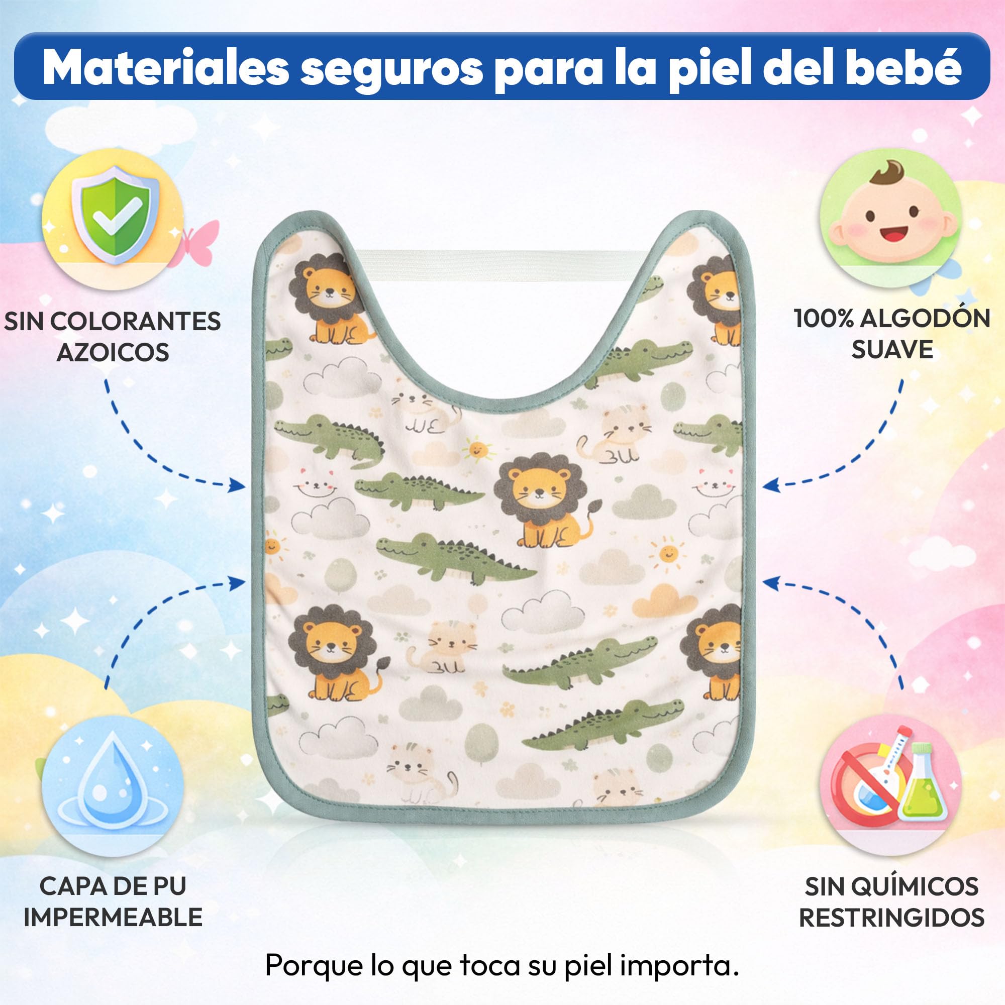 Baberos Bebé Impermeables Pack de 5 | Baberos Guardería con Goma Elástica - Babero Cuello Elástico Tipo Camiseta | Algodón Suave Lavables a Máquina 30º | Baberos Bebé Recién Nacido
