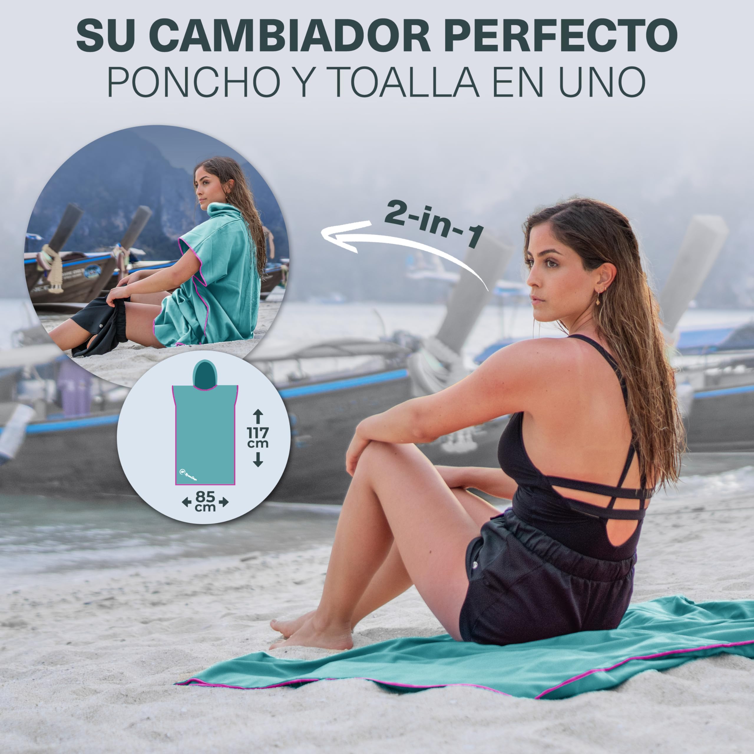 NirvanaShape Toalla Poncho 2 en 1 de Microfibra para Adultos – Albornoz de Secado Rápido y Ayuda para Cambiarse, Ideal para Viaje, Surf, Camping, Sauna y Playa