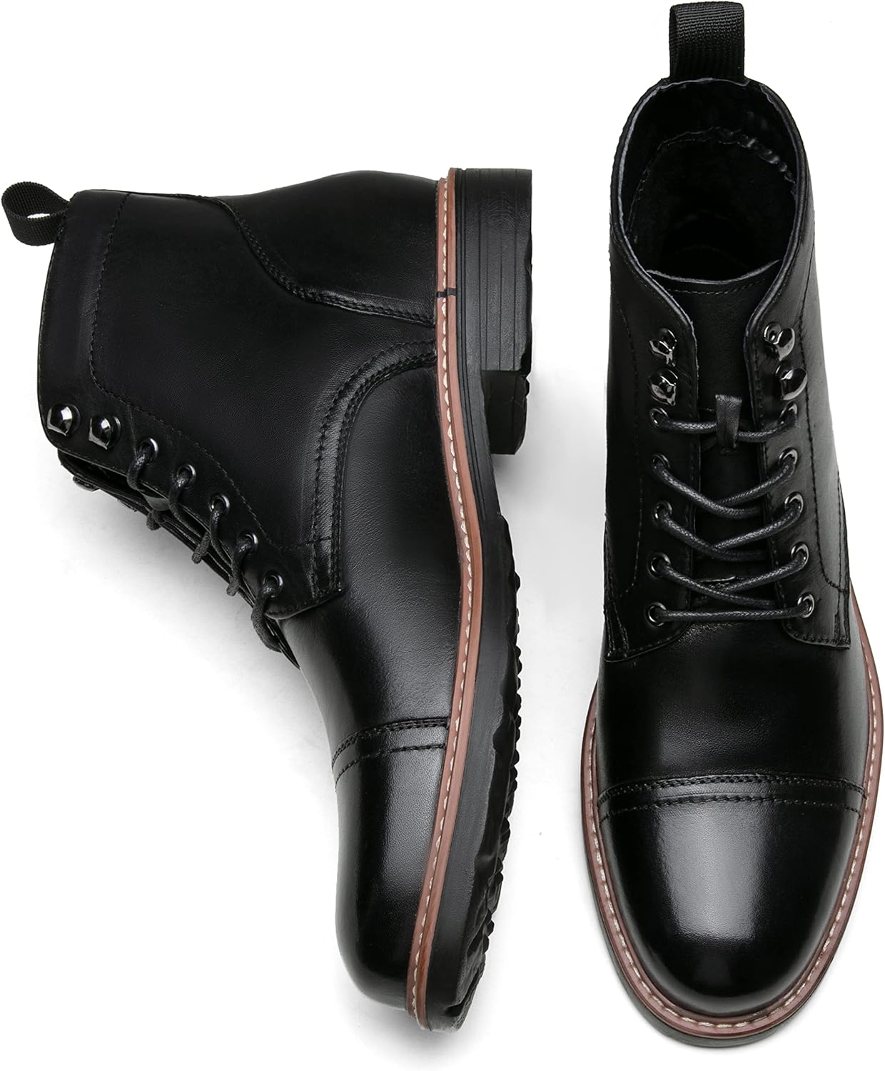 Jousen Leather Boots for Men Dress Retro Classic Design Mens Boots Cap Toe Boot Black Rubber Sole - Image 4