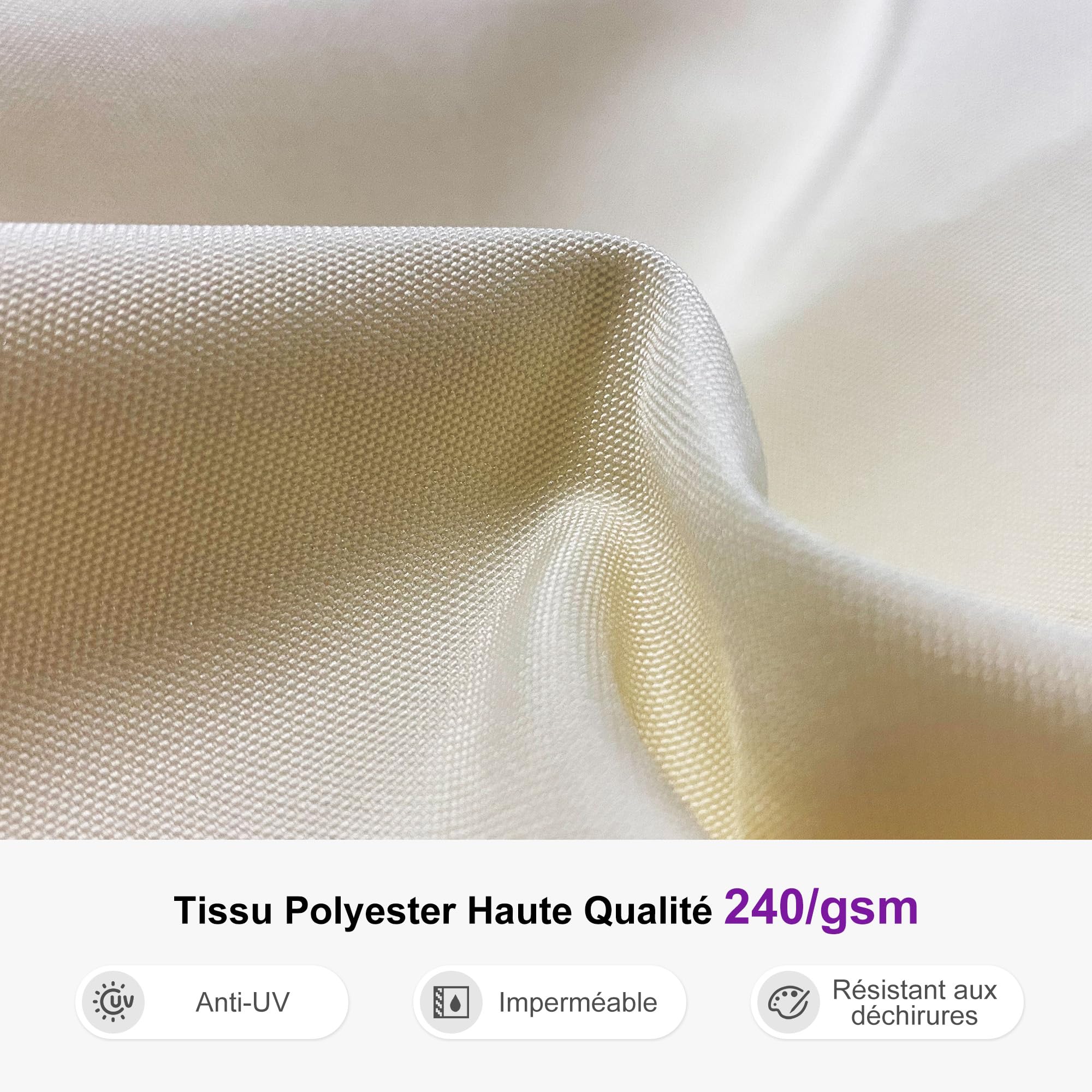 PURPLE LEAF Parasol Déporté 3 x 4 m avec Pied Aluminium Aspect Bois, Crème
