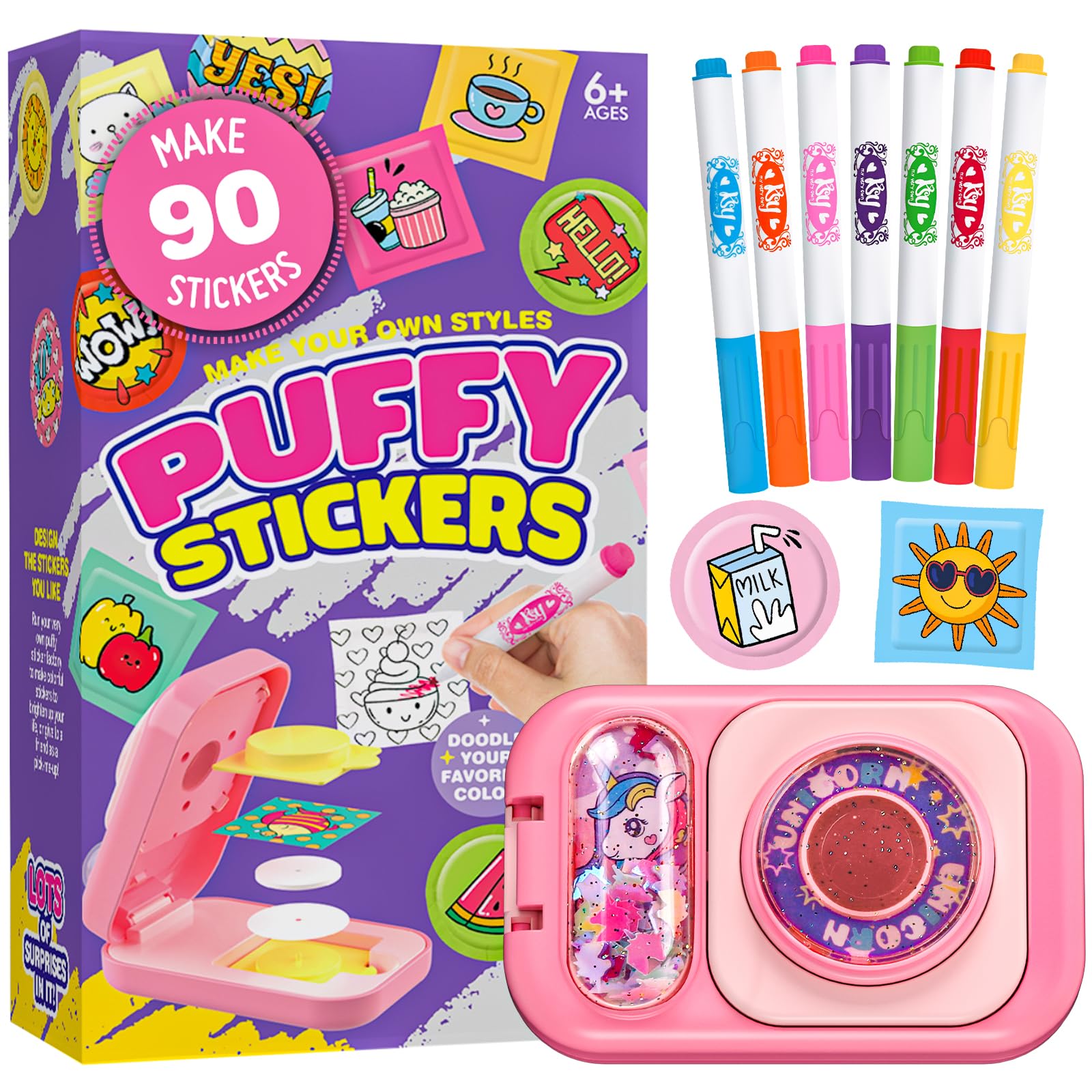 Sticker Maker for Kids - Make Your Own 90 Puffy Stickers Kit - DIY More 3D Stickers Arts and Crafts for Kids Ages 6-10 - Fun Gifts for Girls & Boys 8-12 Year Old Birthday Classroom Rewards