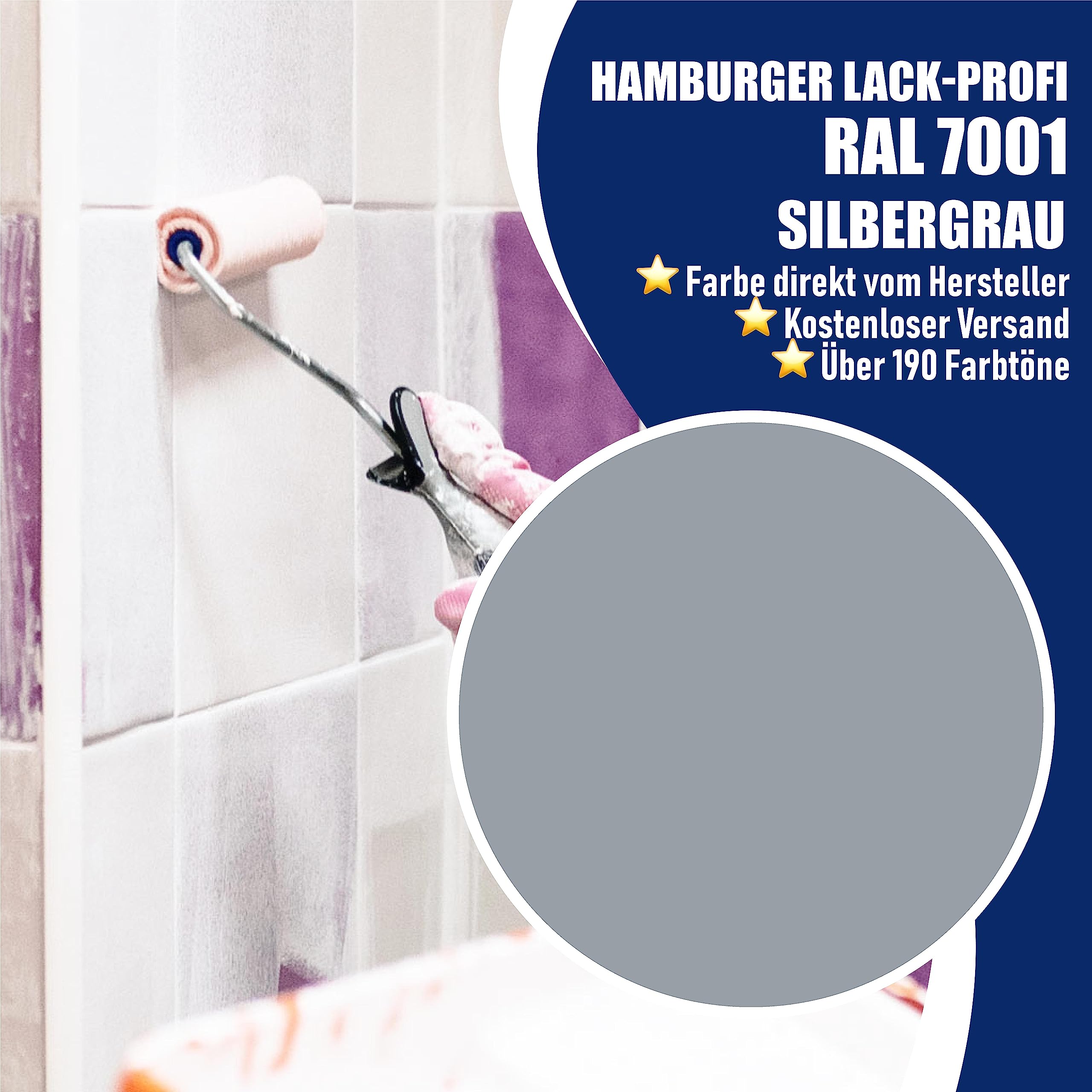 Hamburger Lack-Profi Fliesenlack MATT Silbergrau RAL 7001 Grau Fliesenfarbe (1 L)