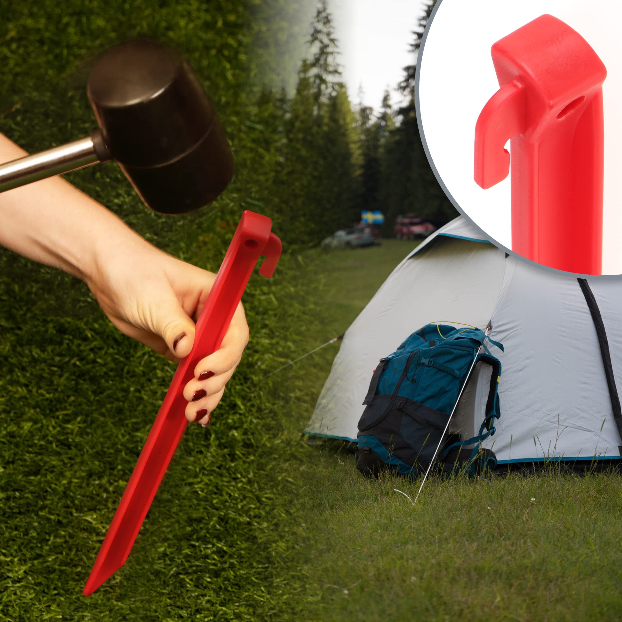 COM-FOUR® 12x picchetti per tenda in plastica - ancoraggi a terra per campeggio, giardino, spiaggia - picchetti con foro per estrattore pioli - ancoraggi a terra rossi - 30 cm