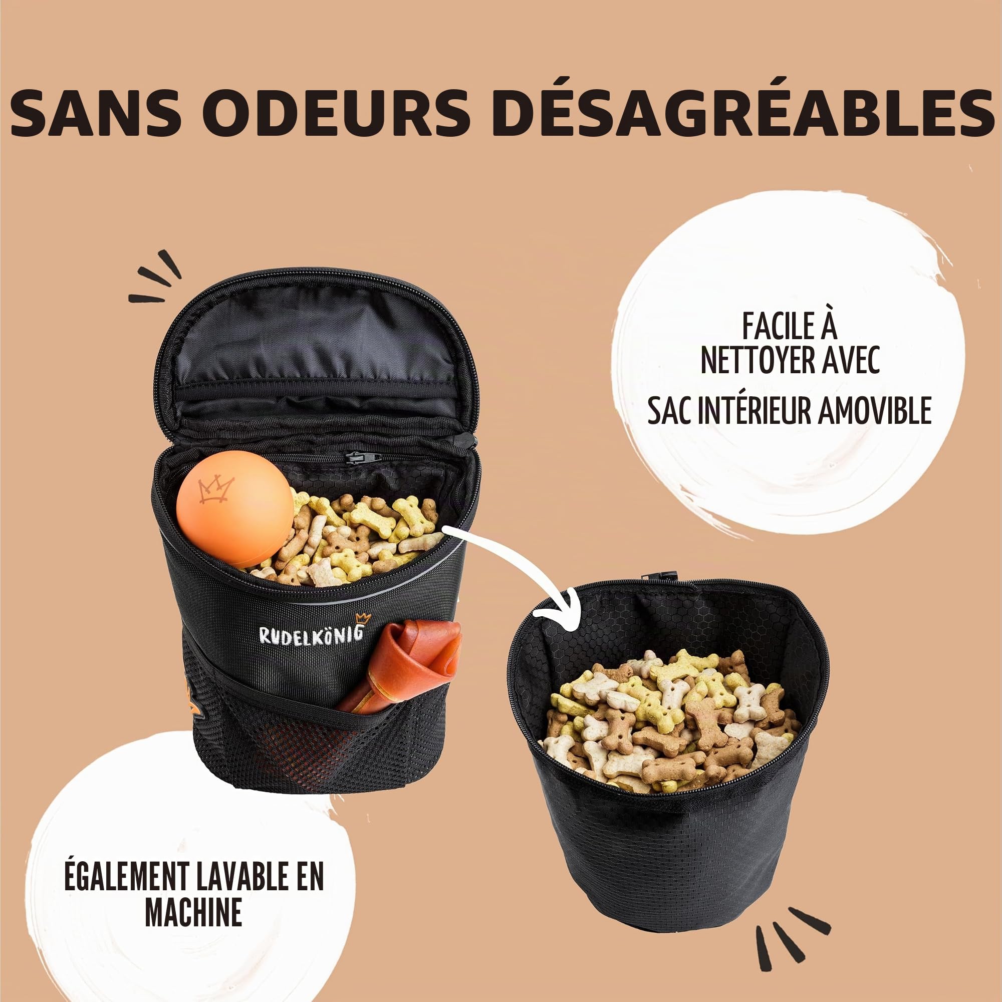 Rudelkönig Sac de Dressage Multifonctionnel pour Chien - Sacoche Friandise avec Pochette