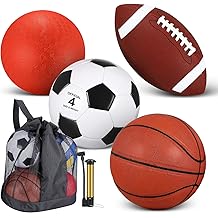 Deekin 4 Pcs Sport Balls Set for Kids Teens, Include Official Size Basketball Soccer Football Playground Ball and Pump Sports Equipment Bag Sports Gift Back to School(Normal Color)