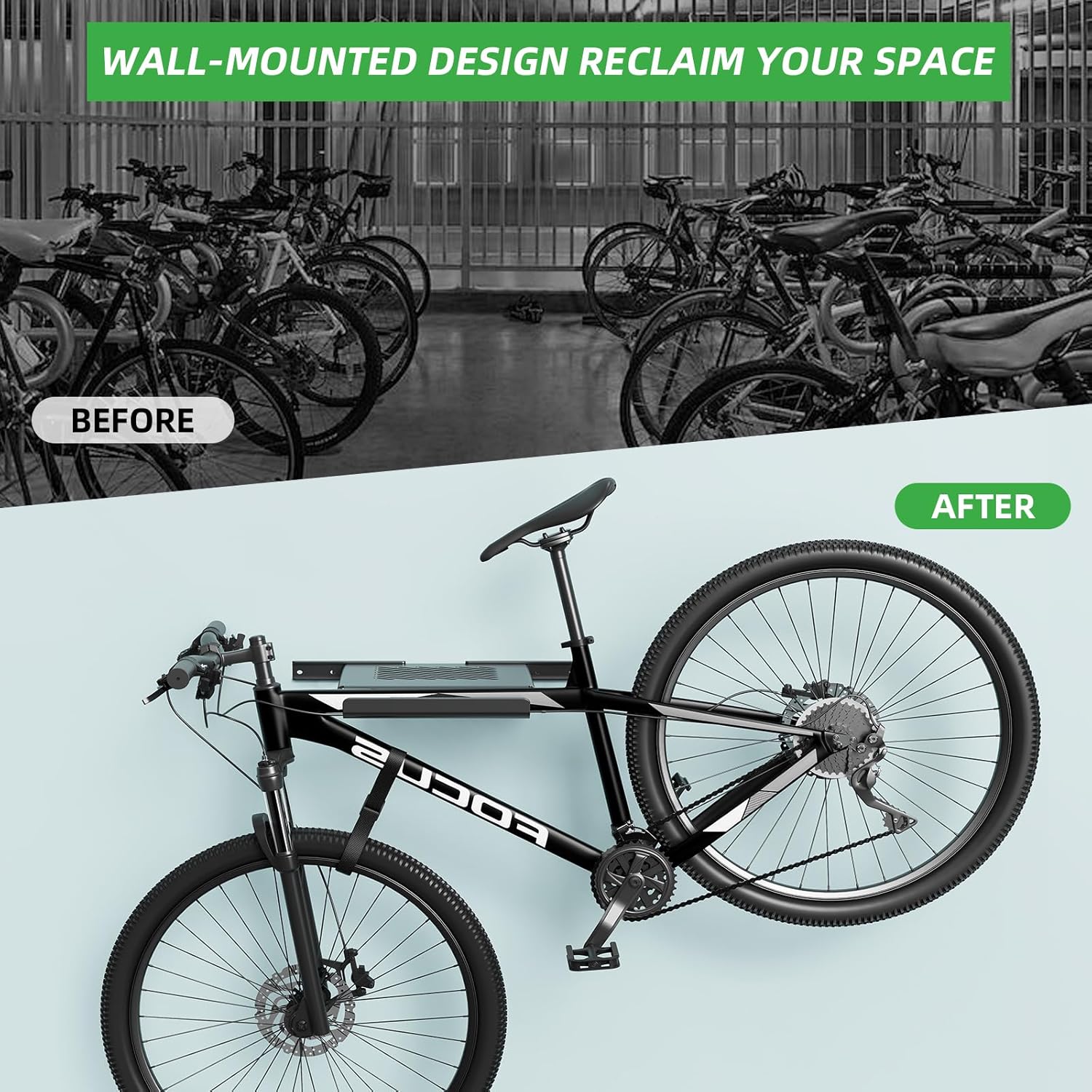 Bike Wall Mount Rack Indoor Bike Storage Garage Bike Rack Wall Mount with Shelf and Hooks Store Your Helmet and Shoes for a Single Road, Mountain or Other Bicycle (Universal Bicycle,16" Stud)