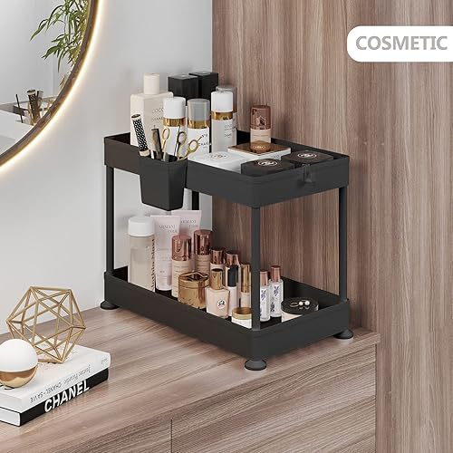 Miniatura 3 de Organizadores y almacenamiento para debajo del fregadero, organizador de gabinete de baño, estante de fregadero con ganchos utilitarios y