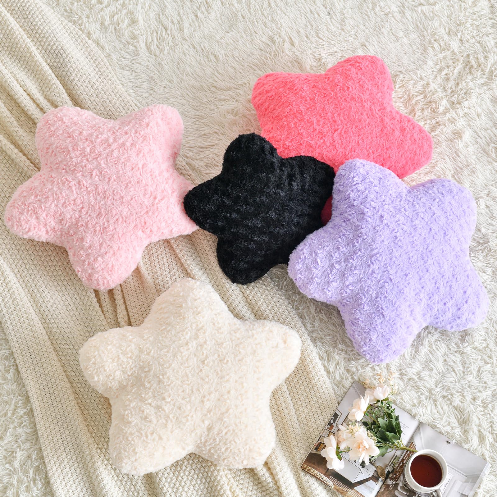 Almohada decorativa, bonitas almohadas de felpa suave para sofá, cama, oficina, almohadas de Navidad en forma de estrella con decoración del hogar para dormitorio, sala de estar (morado)