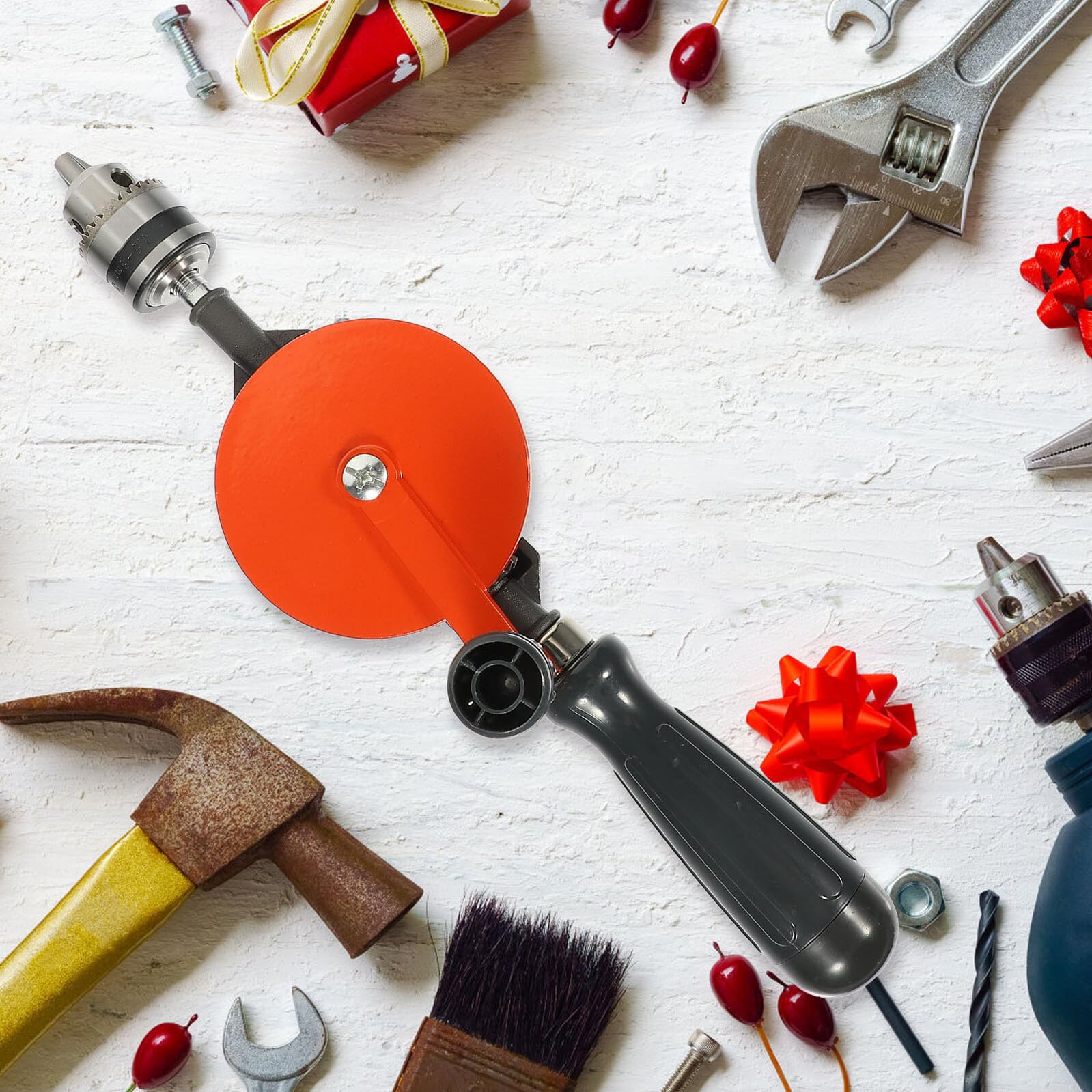 Anneome Manueller Handbohrer mit Holzbohrern Langlebiger Stahl Handkurbel bohrmaschine für Holz Kunststoff PVC Leiterplatten Präzise und Einfach zu Bedienen