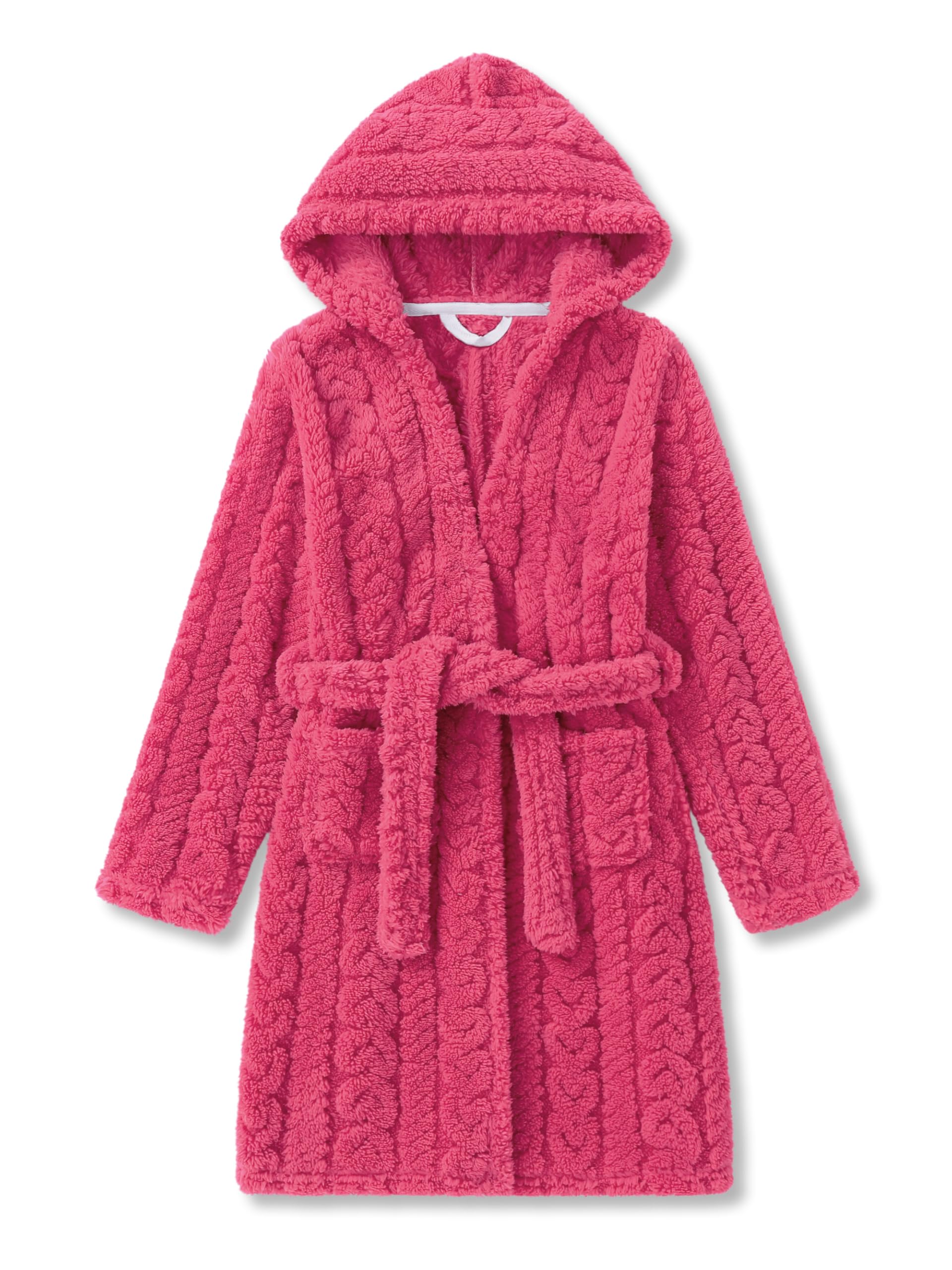 Topgal Lovely Ruby Red Hooded BathRobe for Girls Warm Fuzzy Flannel Heart Jacquard Pajamas Fleece Soft Robe Size 10