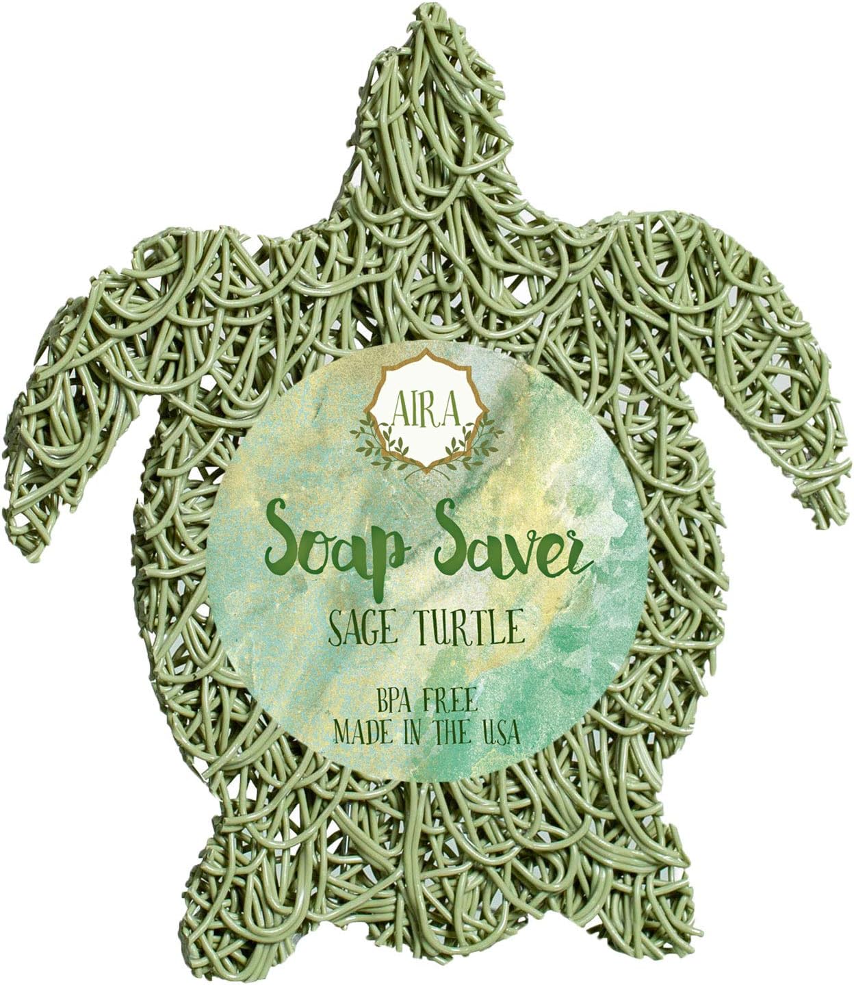 Aira Soap Saver - Dish & Holder - BPA Free Shower & Bath Soap Holder - Drains Water, Circulates Air, Extends Soap Life - Easy to Clean, Fits All Dish Sets - Sage Turtle