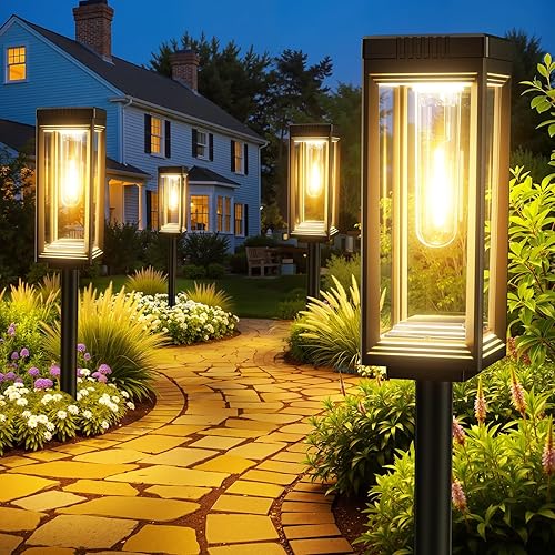 Luces solares brillantes para caminos al aire libre, paquete de 8 luces solares de jardín impermeables, encendidoapagado automático del atardecer al