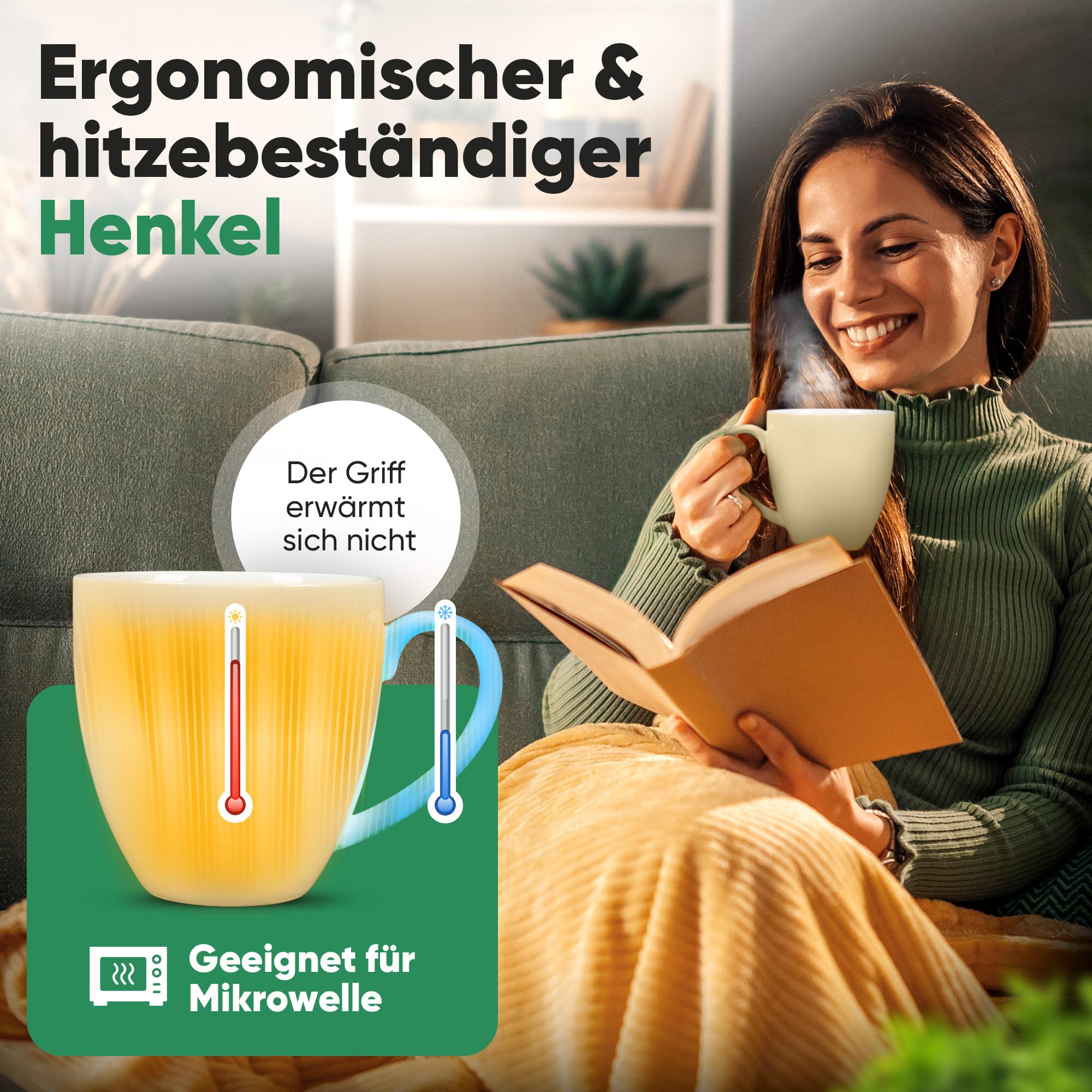 Neighbour's Friend Patentierte Teetasse beige mit Beutelablage I Keramik Tasse groß 325ml I Teebecher Steingut I Keramiktasse für Tee I Spülmaschinengeeignet Teetassen I Modernes Design für Teetrinker