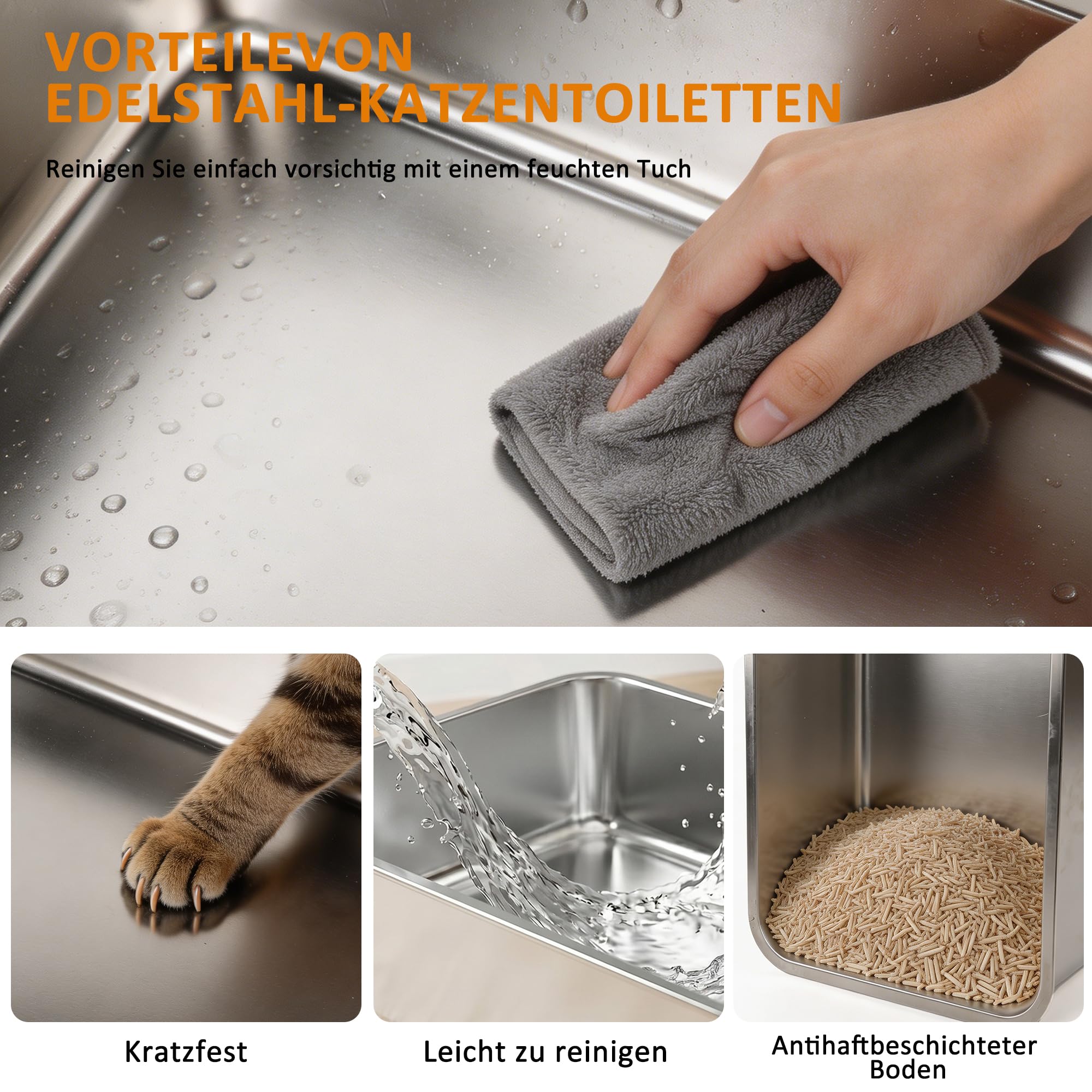 Edelstahl Katzenklo mit Deckel, Geschlossene Katzentoilette XXL