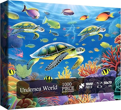 Miniatura 8 de PICKFORU Rompecabezas oceánico de 1000 piezas, rompecabezas de tortugas marinas para peces adultos, rompecabezas coloridos de vida marina, escenas