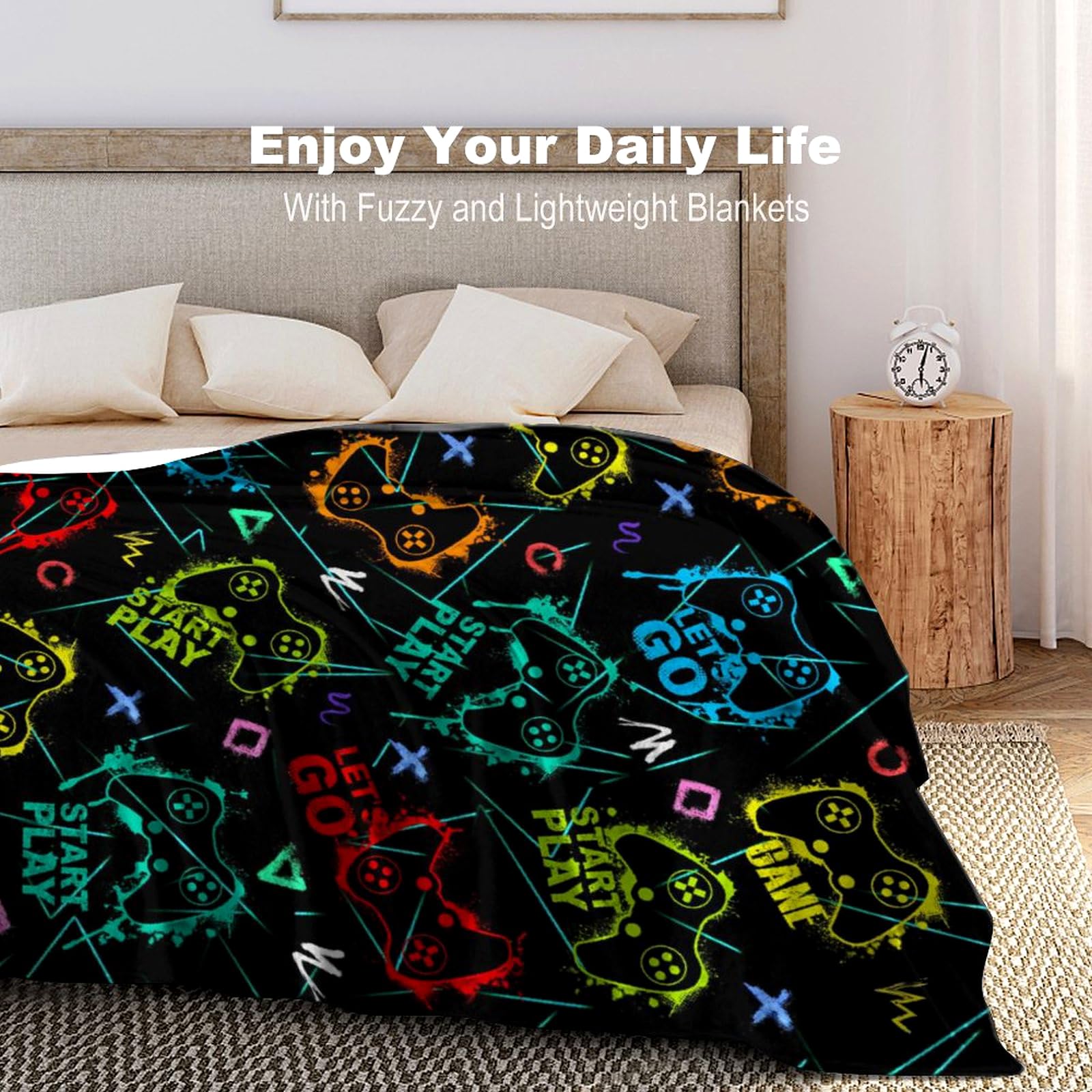 Gaming Themed Flannel Throw Blanket - Soft Gamer Blanket For Boys, Girls, Adults, 50" X 40" Size