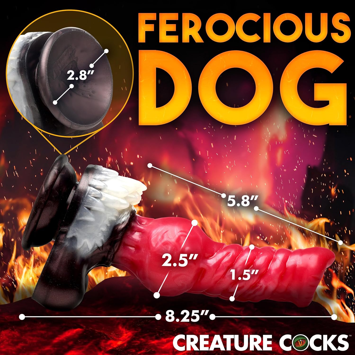 CREATURE COCKS Cujo Canine Silicone Dildo for Men, Women, & Couples. Fantasy Dildo with Harness Compatible. Strong Suction Cup Base, 1 Piece, Large Red.