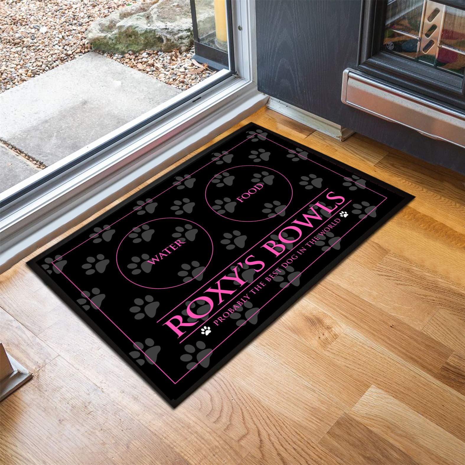 Artylicious Personalised Dog Feeding Mat - Pink Paw Prints Large (Black,60X40Cm)
