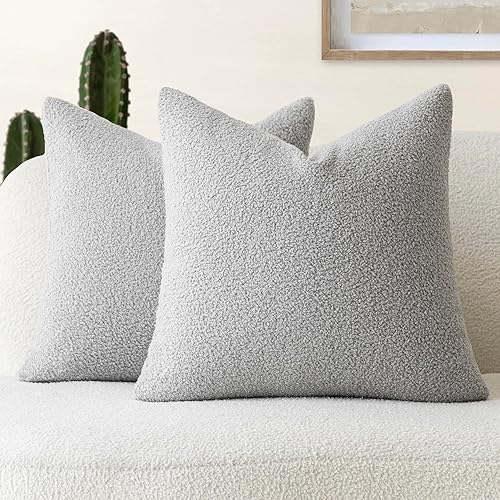 Miniatura 1 de Foindtower Paquete de 2 fundas de almohada decorativas de piel sintética rizada con cremallera, funda de cojín de felpa suave y acogedora para el