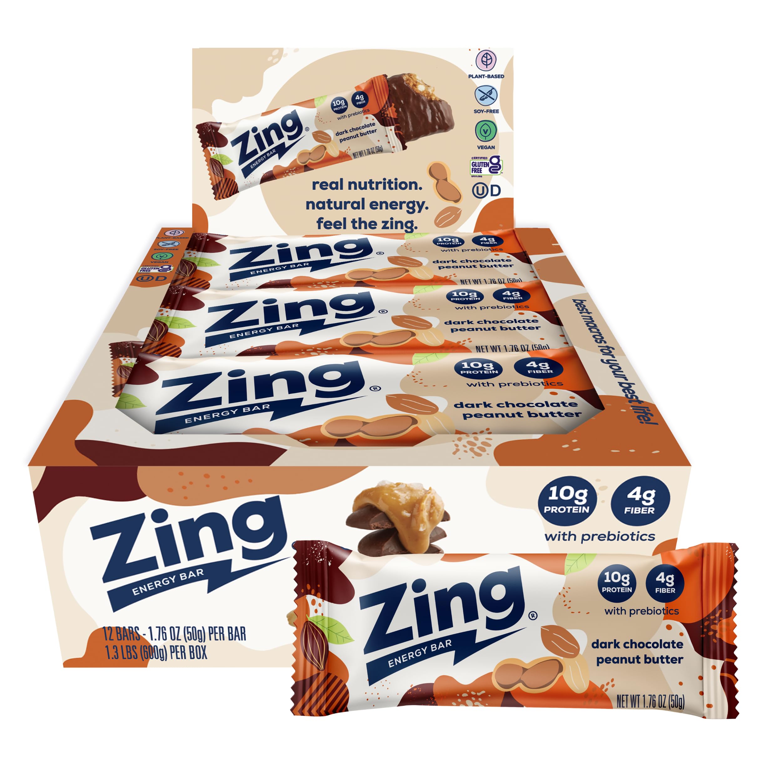 Amazon.com: Zing Energy Bars Dark Chocolate Peanut Butter, Plant