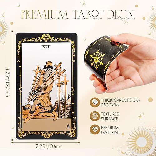 Miniatura 3 de Tarjetas de tarot con libro guía, juego de 78 barajas de tarot negro con mantel, piedras de chakras, bolsa de terciopelo y más, juego de cartas de