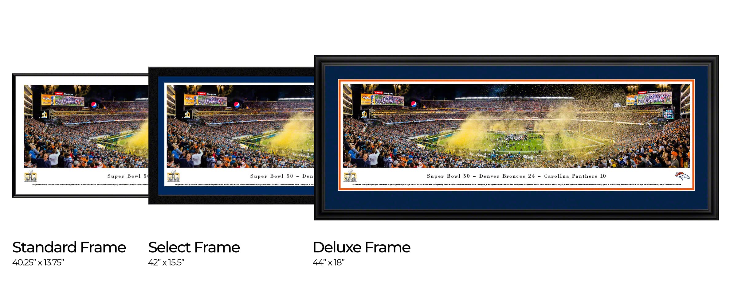 Super Bowl 50 - Denver Broncos Champions - 44x18-inch Double Mat, Deluxe Framed Picture by Blakeway Panoramas