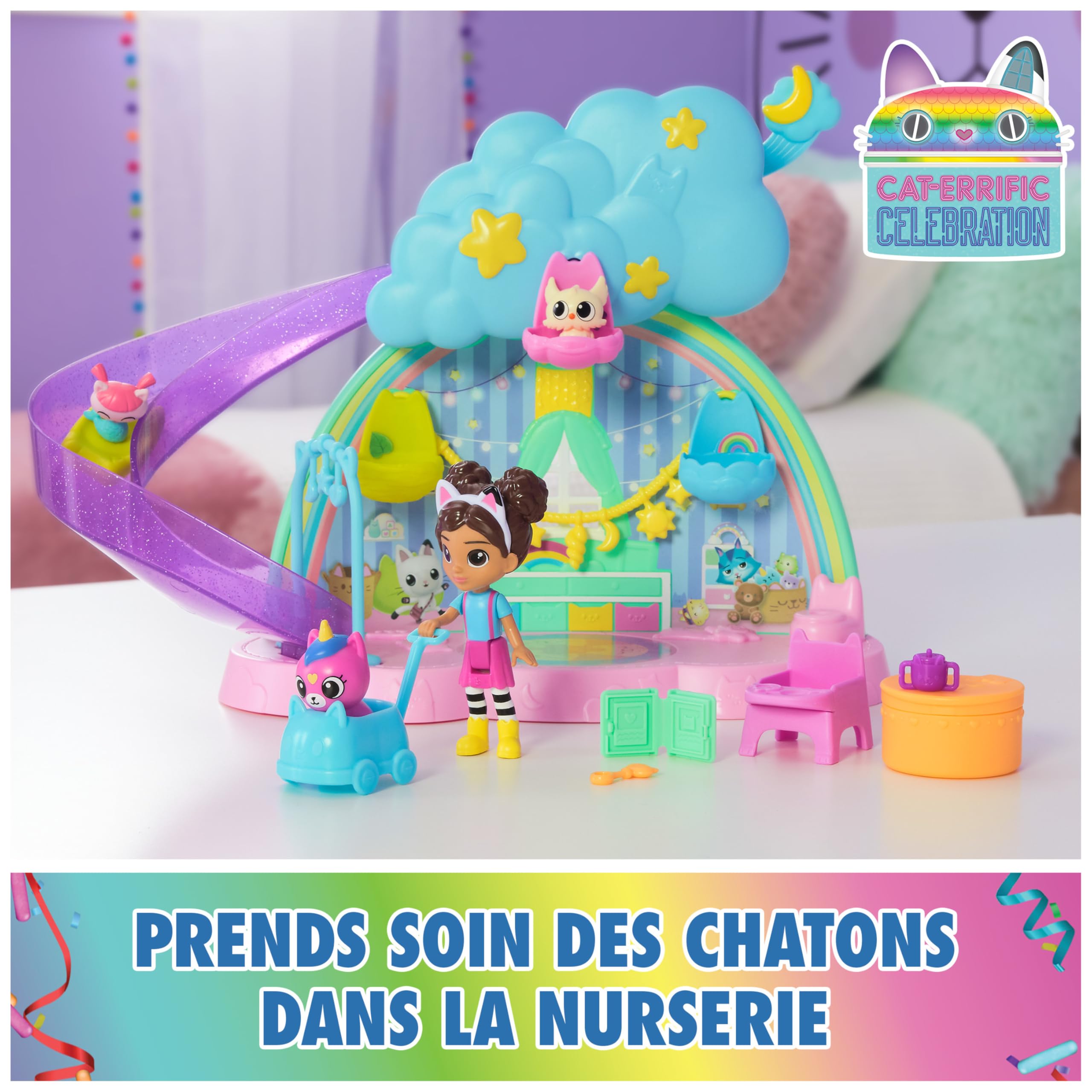 Gabby et la Maison Magique - Gabby Dollhouse - Nurserie Chatons - 17 Eléments Avec 4 Figurines - Dessin Animé Jouet Maison De Poupée - Jouet Enfant 3 Ans Et +