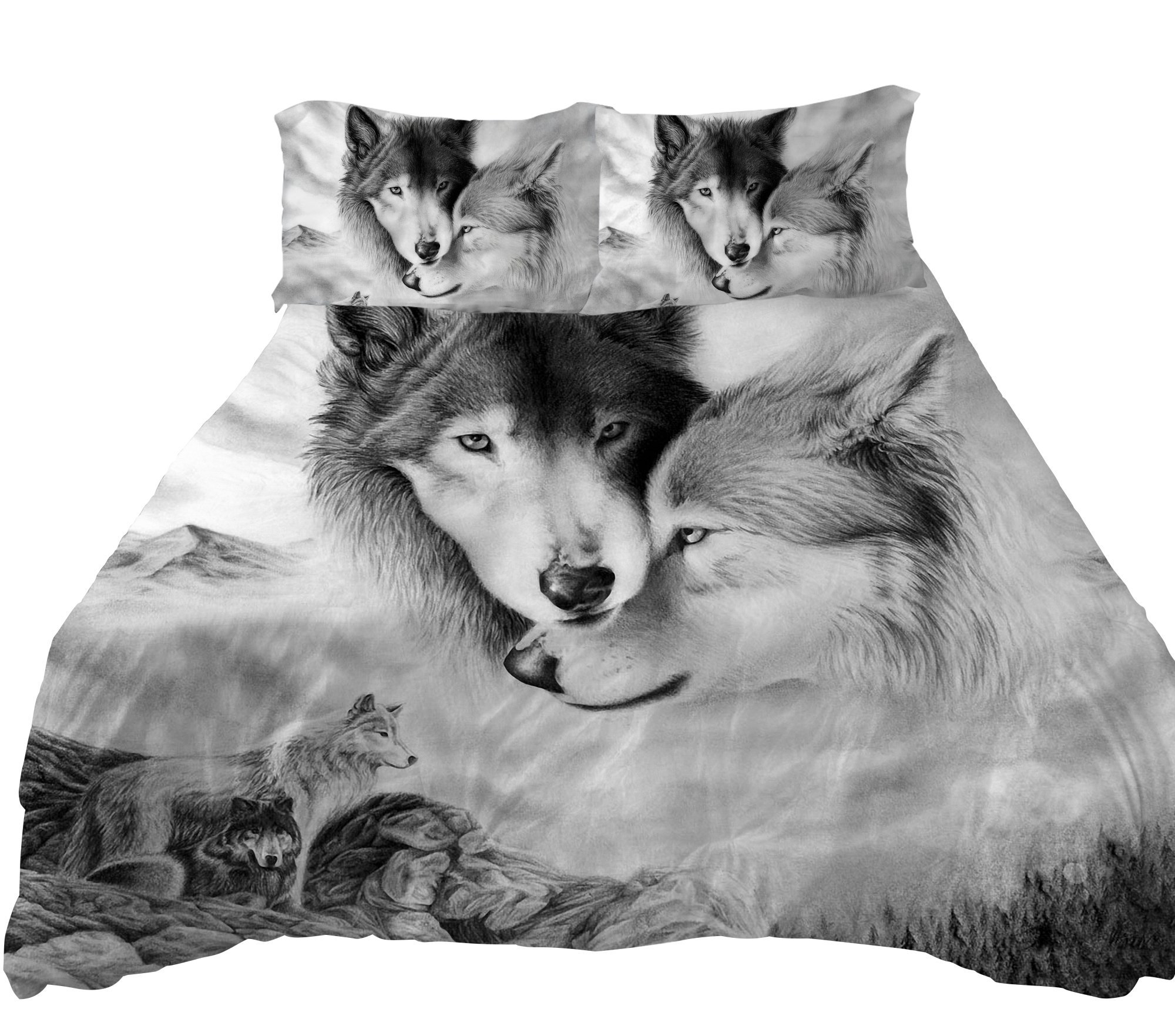 ANOLE 3 Pcs Soft Luxury Youth 100% Polyester Shell Fully Reversible 3-Piece Modern 3D Wolf Print Duvet Cover Set Twin Size Full Size Queen Size King Size Blue No Comforter (Gray-Wolf, Twin)