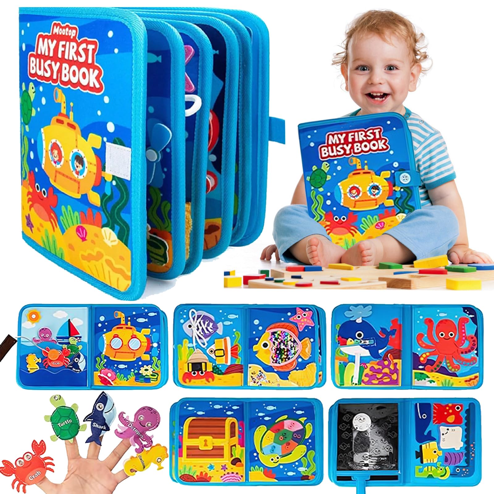 CWENDANER Mit Ozean Thema，3D Filz Beschäftigungsbuch Pädagogisches Sensorisches Spielzeug ，stille Buch für Jungen und Mädchen ab 1,2,3 Jahr， Lernaktivitäten für Kleinkinder, Busy Book Geburtstagsge