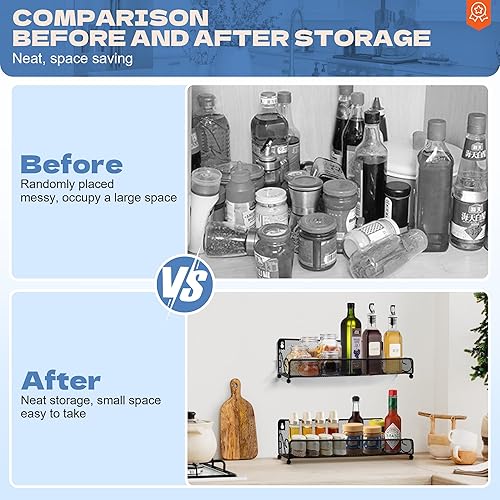Miniatura 3 de Paquete de 2 organizadores de especias para montar en la pared o encimera, organizador de almacenamiento de tarros, soporte de gabinete,