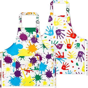 R HORSE Kid Apron Set - 2 Pack Art Paint Adjustable Children Aprons for Painting, Dress up Role Play Chef Toys, Funny Cooking Gift Birthday Present for Girls Boys Cooking Baking Painting and Training