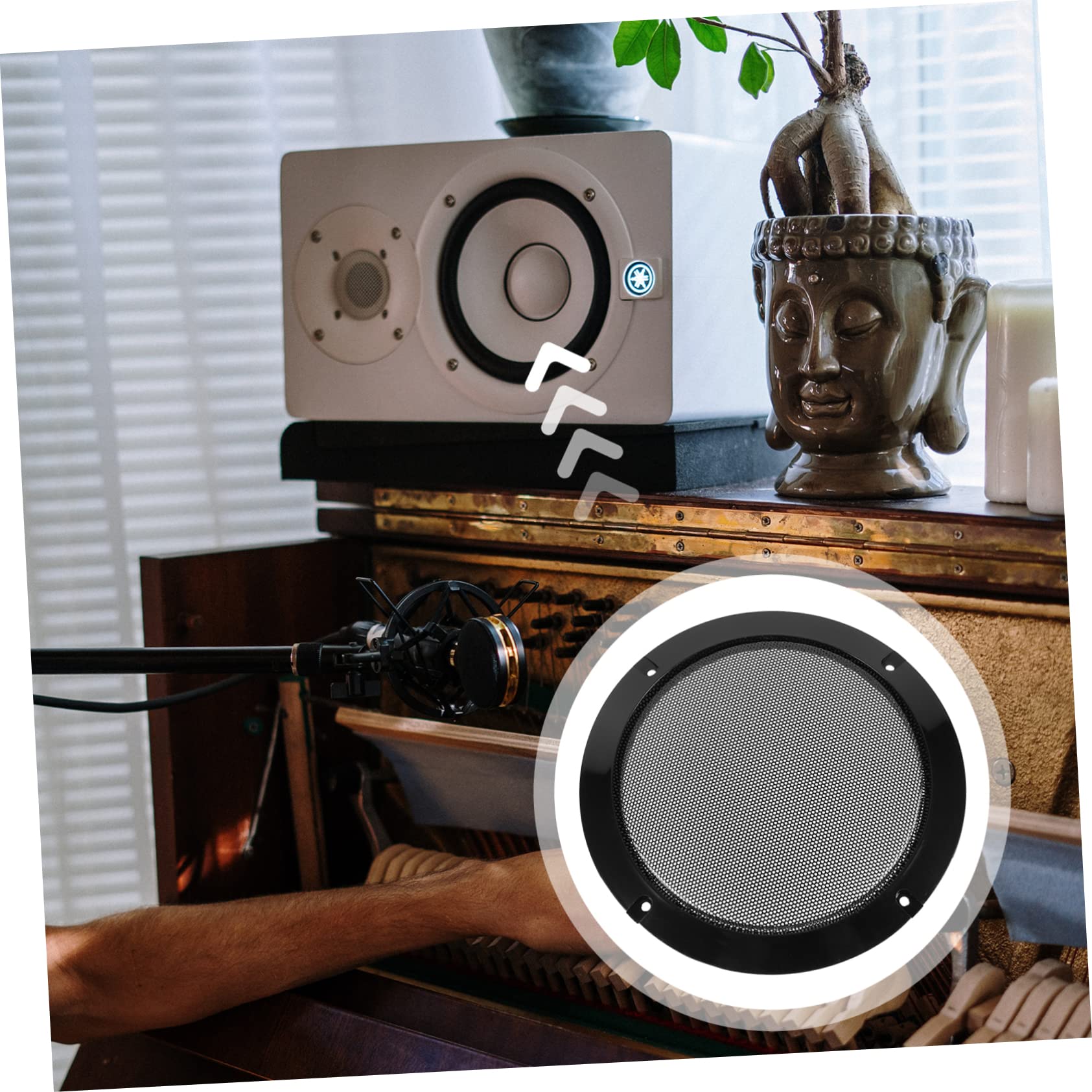 Happyyami 2pcs Speaker Grill Case Decorative Circle Protector for Speakers Horn Guard Mesh for Home and