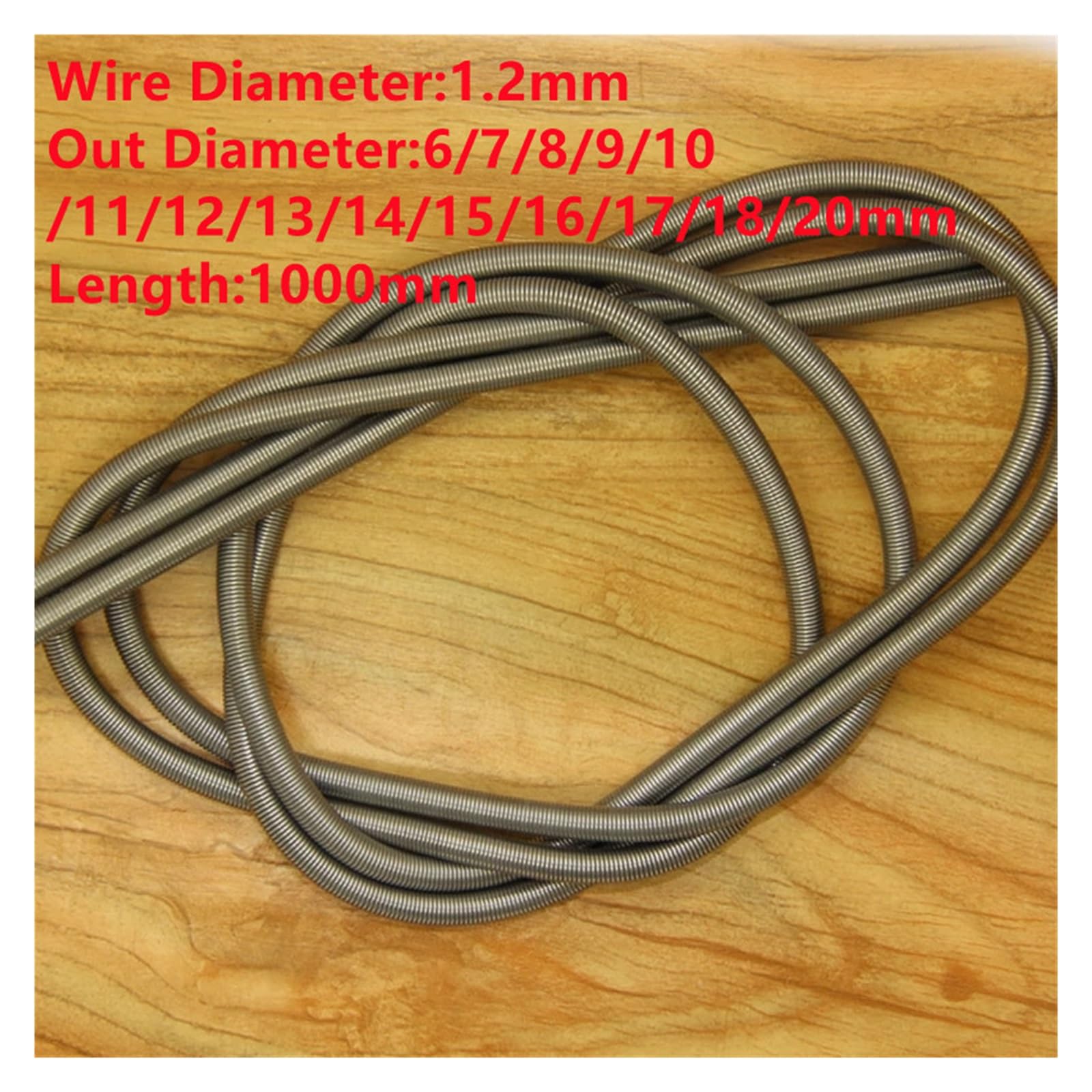 Muelles de extensión flexibles largos de acero con resorte de 1 metro, 2 uds., diámetro del cable de 1,2mm * 6/7/8/9/10/11/12/13/14/15/16/17/18/20mm, diámetro de salida * 1000mm(10mm)