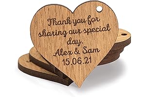 Personalized Heart-Shaped Wooden Wedding Favor Tags: Elegant Table Decor and Keepsakes