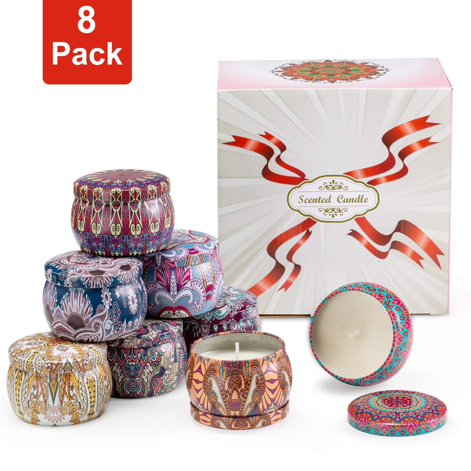 Set de velas con aroma 8, juego, puro natural de soja lata de soja cera velas de aromaterapia mujeres día de la madre cumpleaños decoración navideña