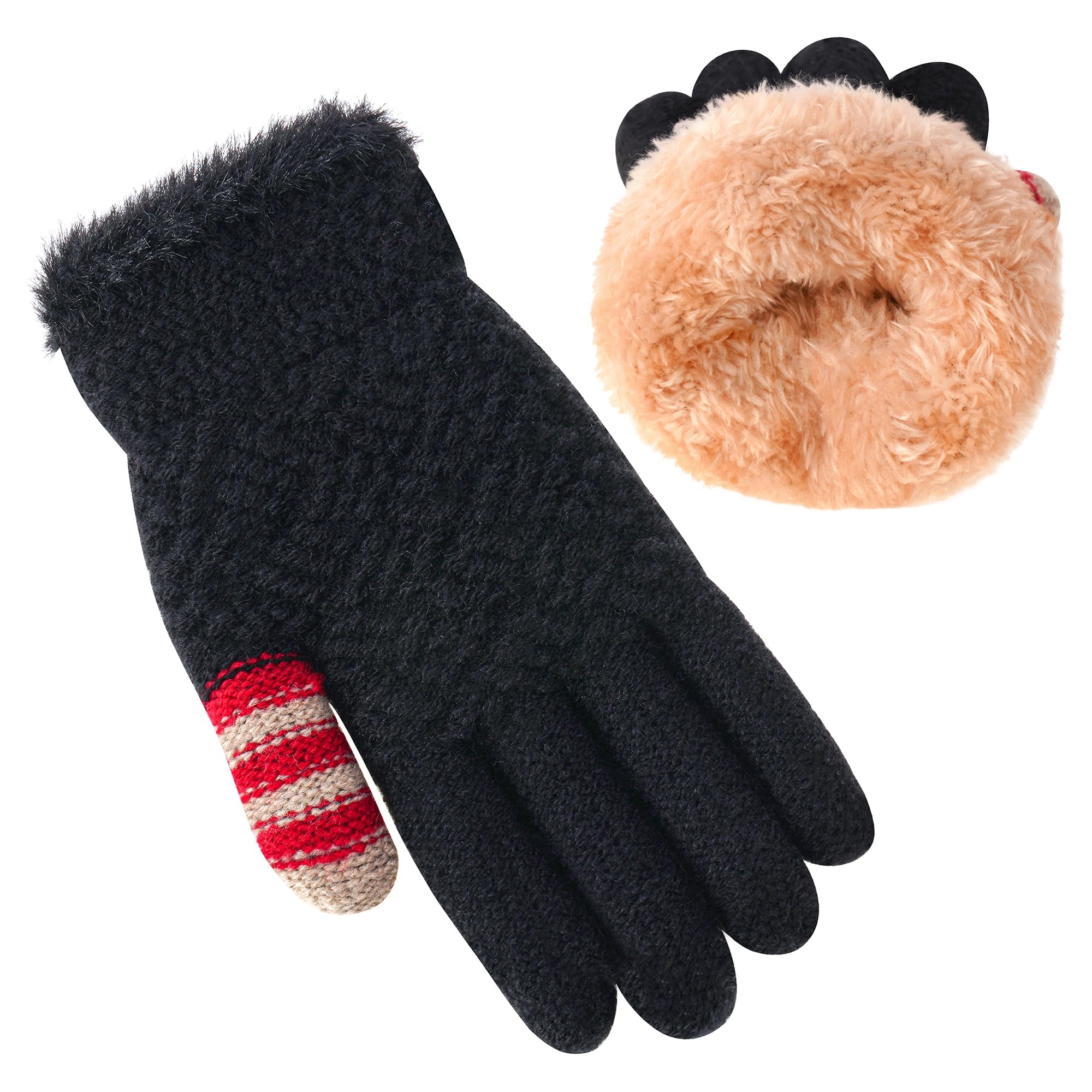 FENELY Winter Gloves for Boys Girls - Kids Warm Knit Thermal Cable Knitted Gloves Wool Fleece Lined Mittens for Cold Weather