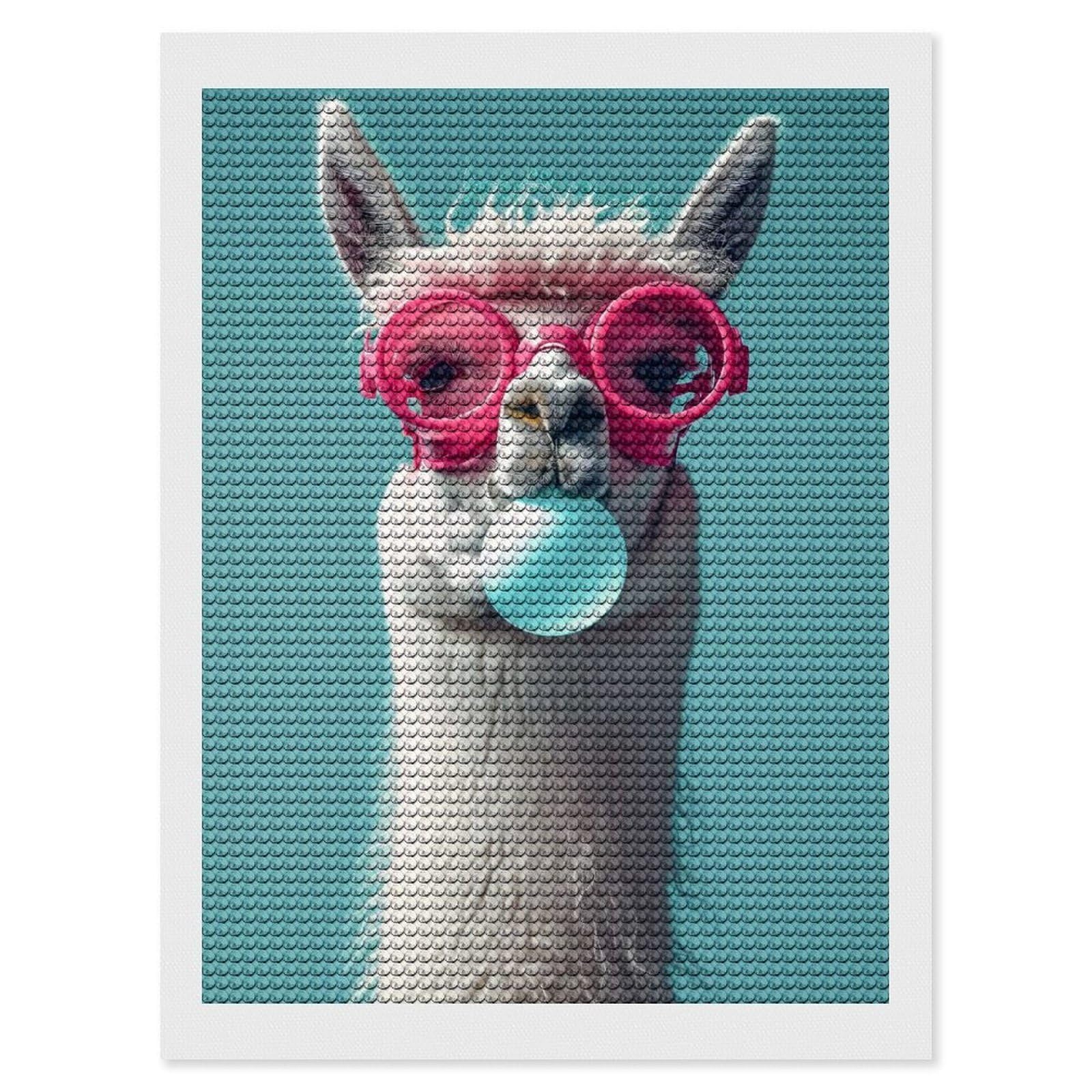 Junmoney Llama Bubblegum Diamond Art Kit 12"x16", Gift Idea, for Family Craft Time, Mindful Craft Activity, Boho Decor, Relaxing DIY Hobby