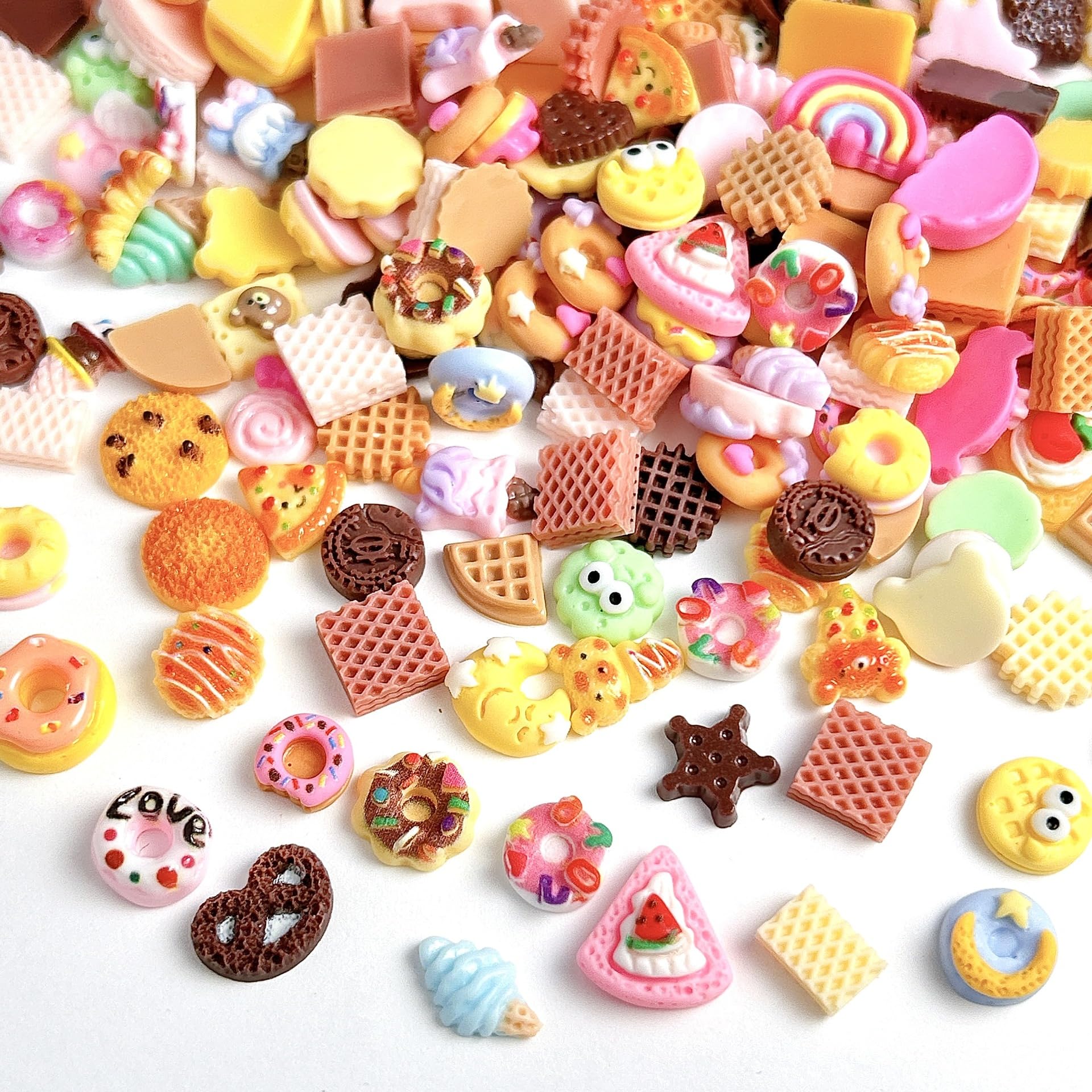Alwodici 60Pcs Mixed Mini Food Resin Charms Flatback Cartoon Slime Charms