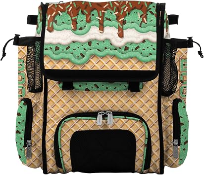 Boombah Mini Superpack Baseball Bat Bag Youth Softball Gear Backpack Ice Cream Multi Color 8"x12.5"x18" Mint Chocolate Chip