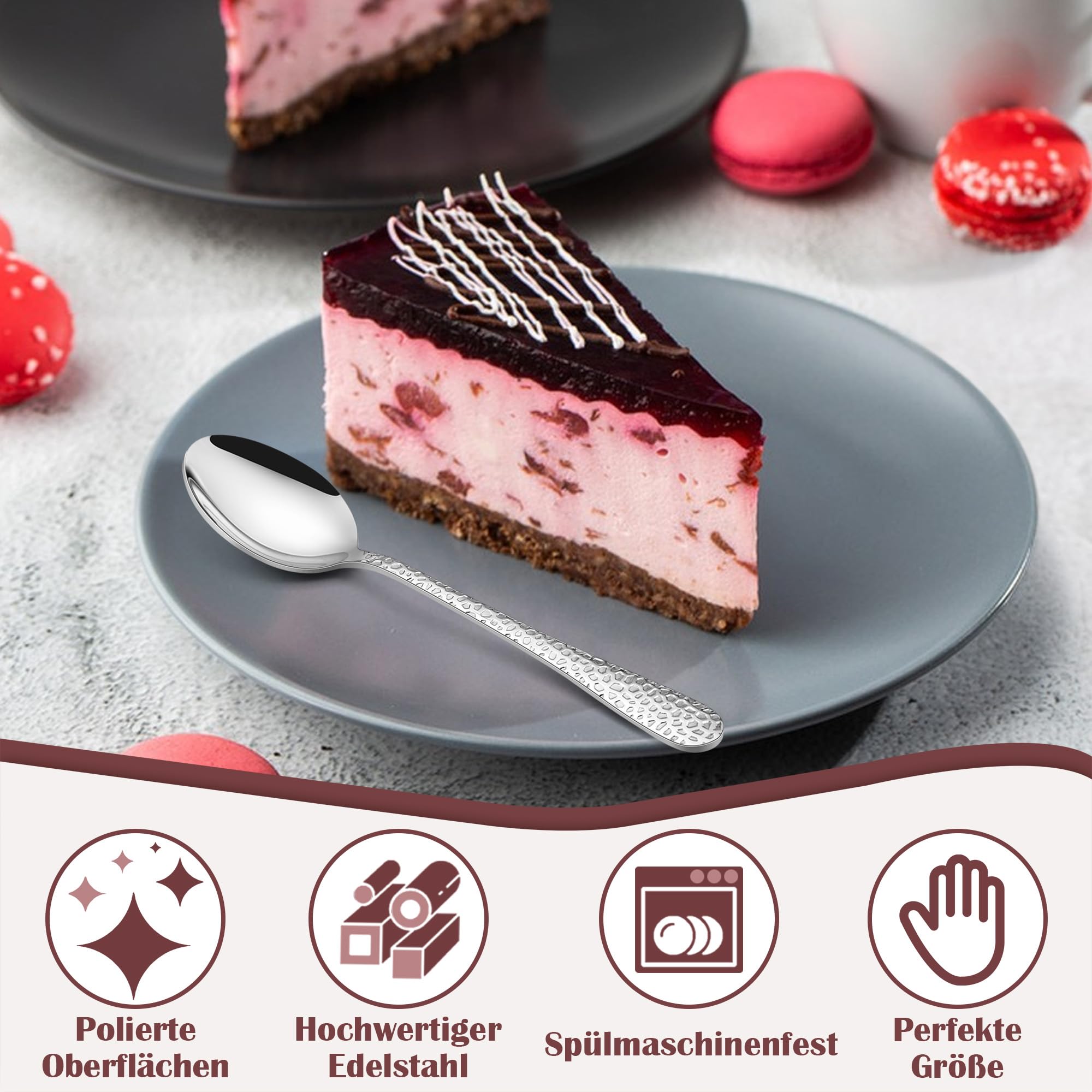 Joyfair Zestaw łyżeczek do kawy, 12 sztuk ze stali nierdzewnej, małe łyżeczki z uchwytem młotkowym, 15 cm, łyżeczki deserowe do domu/restauracji/jadłodajni, zaokrąglona krawędź i wypolerowana na