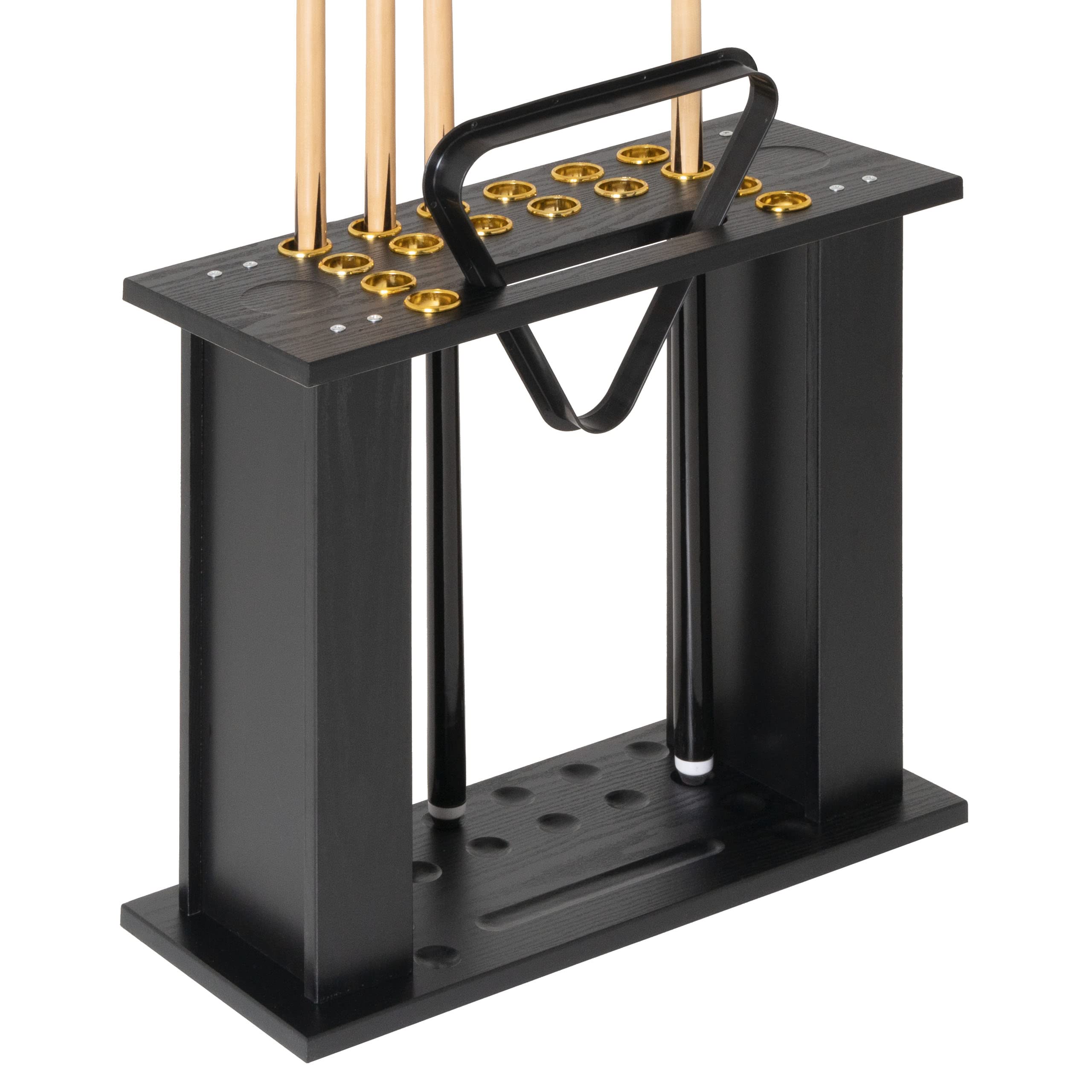 Nexos Trading Queueständer für 16 Cues Dreieck Billard Zubehör Snooker 60x55x25 cm Holz schwarz Billardqueue Halterung