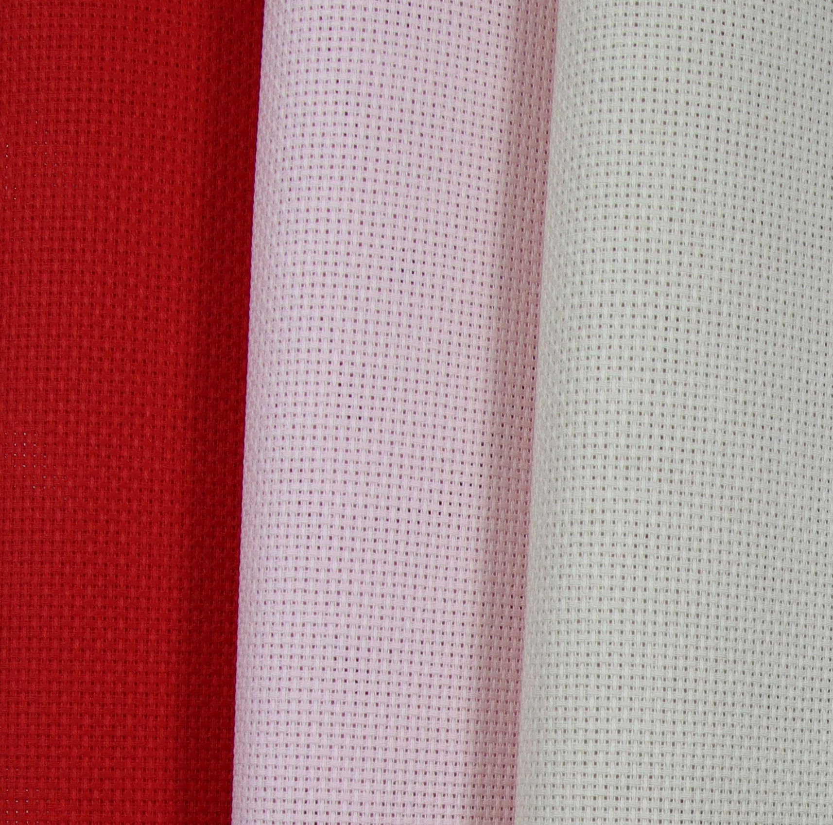 KCS 3 pc of 15" x 18"(38cmx45cm) Counted Cross Stitch Cotton Aida Cloth Needlework Rolled Fabric Box,16CT,Pink+Red+Pearl Grey