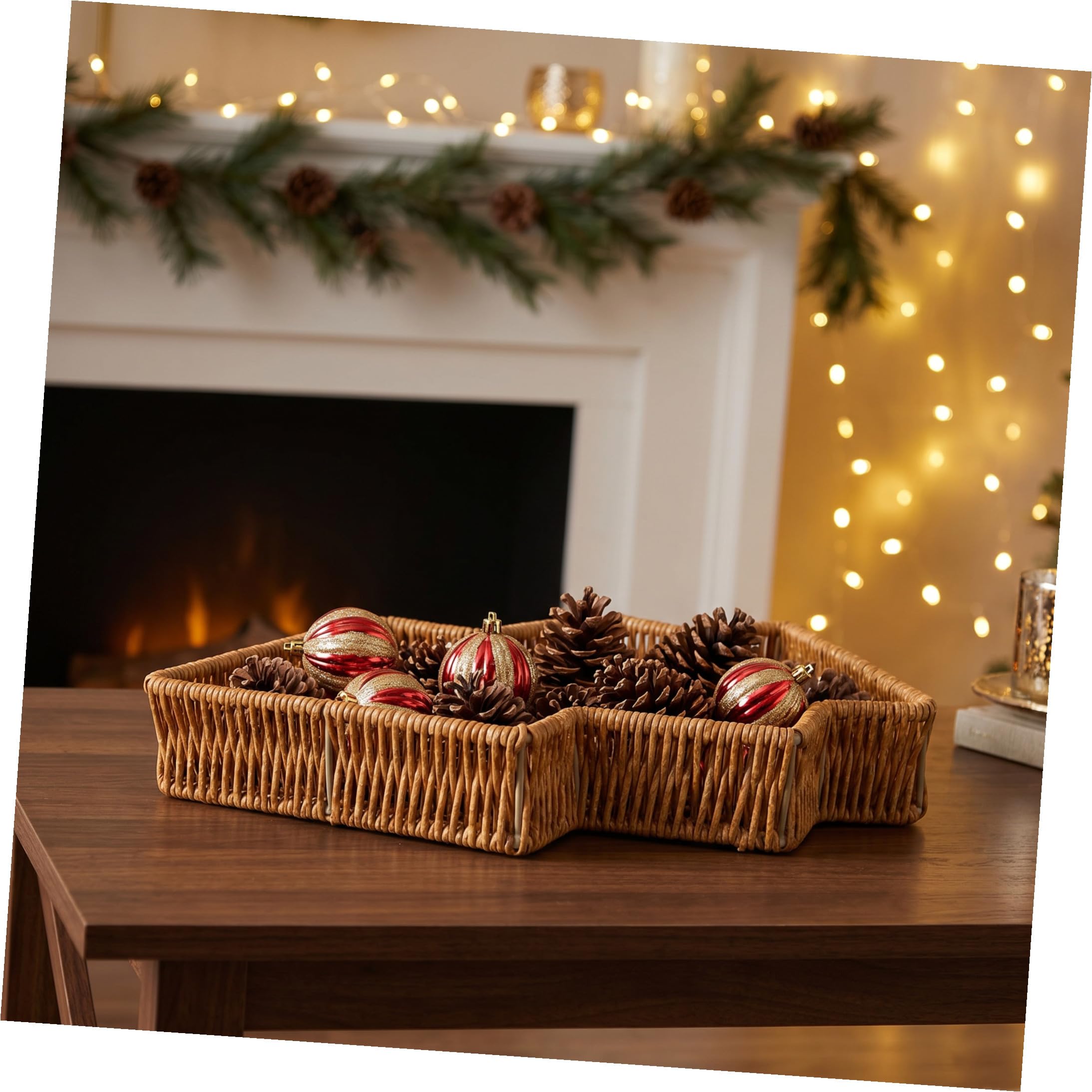 POPETPOP 2 Piezas Cesta de Mimbre y Estilo Rústico Forma de Árbol de Navidad Ligera y Apta para Alimentos para Pan y Pasteles Adecuada para Desayunos Informales
