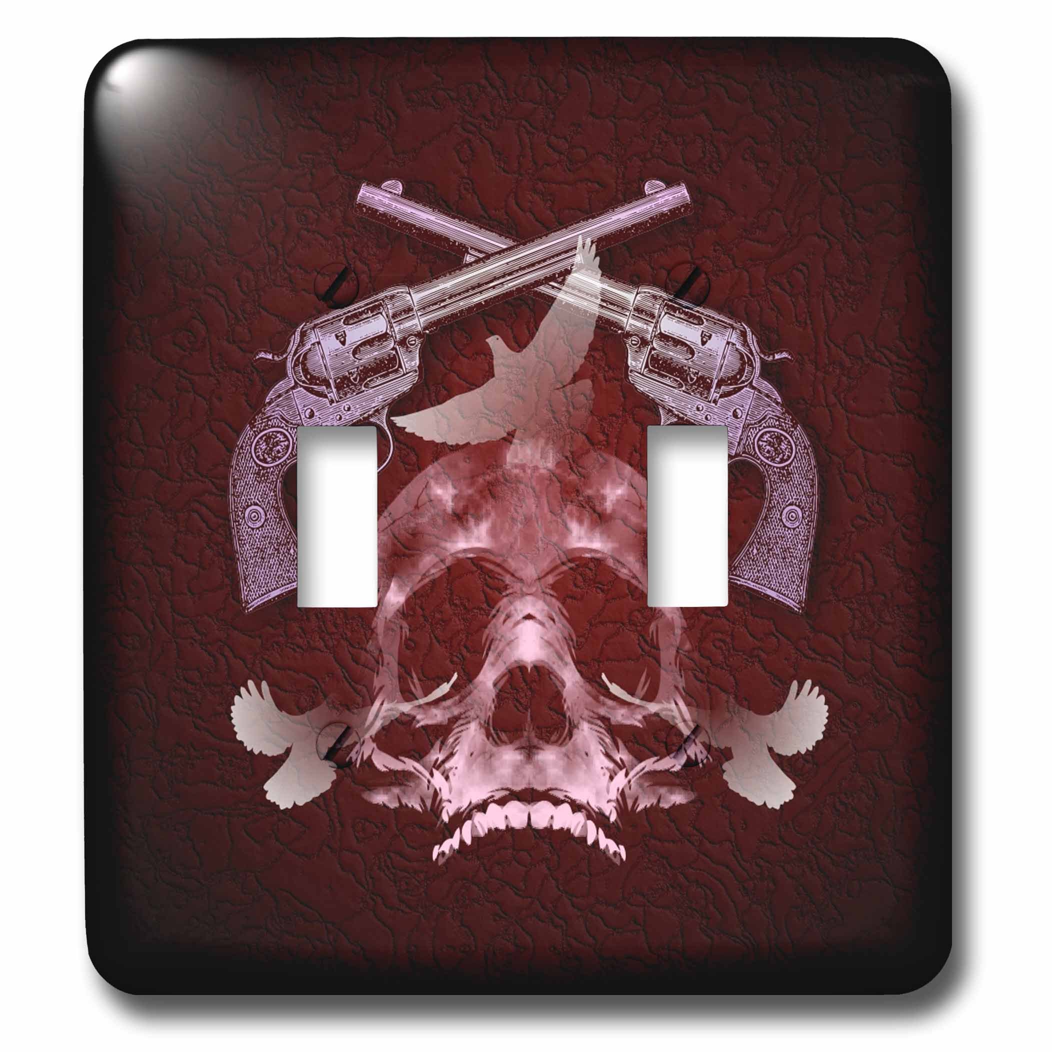 Armes de poing croisées tête de mort et colombes en rouge double interrupteur 3D Rose lsp_239114_2