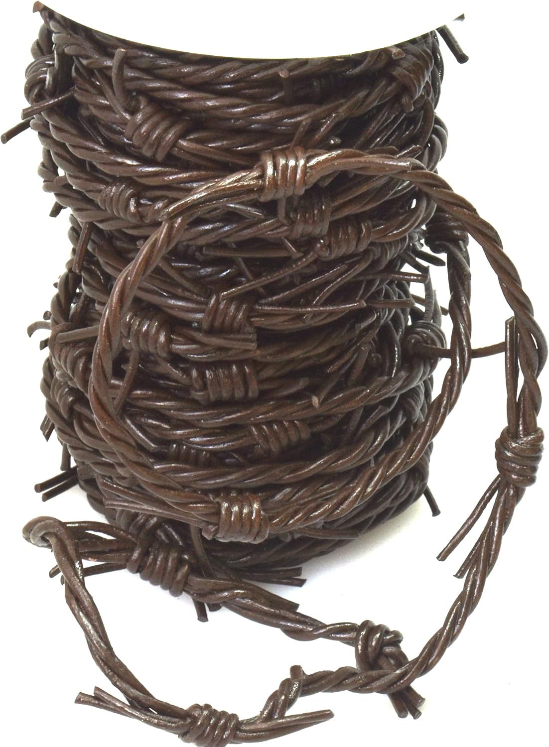 Brown Fake Barbed Wire 3 Strand Braid of 1.8mm Round Leather Cord, 10 Meter (32.8 feet) by Greek Crafts