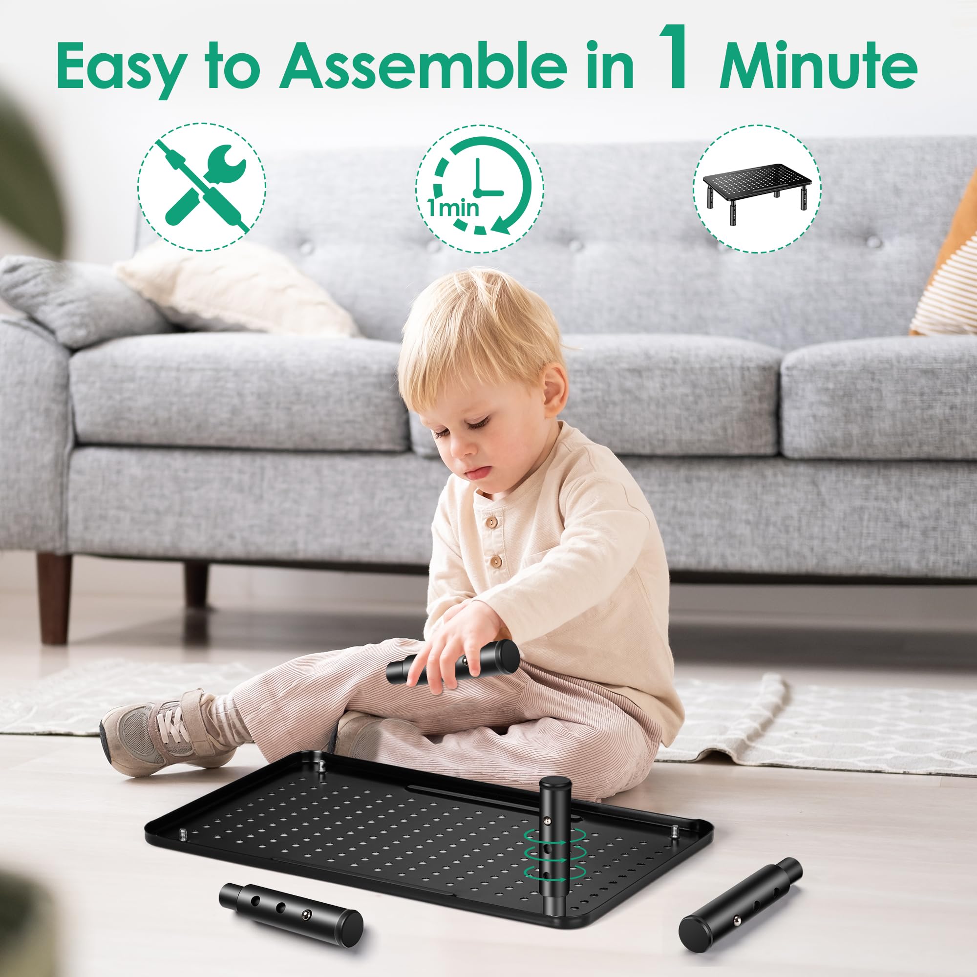 Elevadores de monitor para 2 monitores, soporte de monitor ajustable de 3 alturas con soporte para bolígrafo, elevador de monitor doble para laptop, para oficina, hogar, suministros escolares, 5